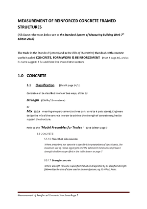 Measurement OF Reinforced Concrete Framed Structures