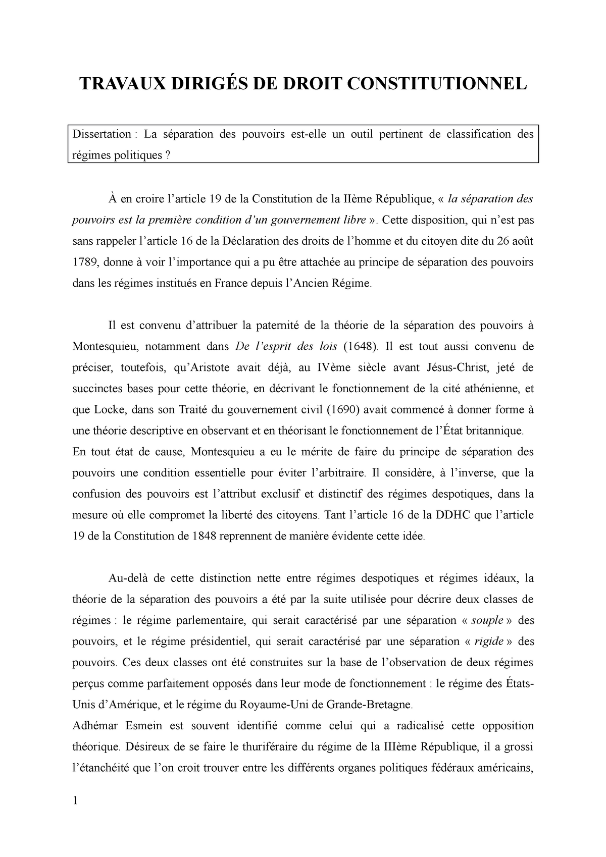 plan dissertation sur la separation des pouvoirs