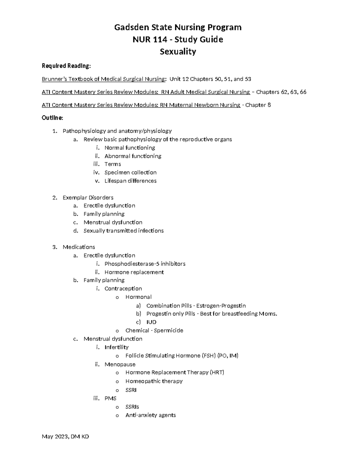 114 Study Guide, Sexuality, May 2023, DM KD - Gadsden State Nursing ...