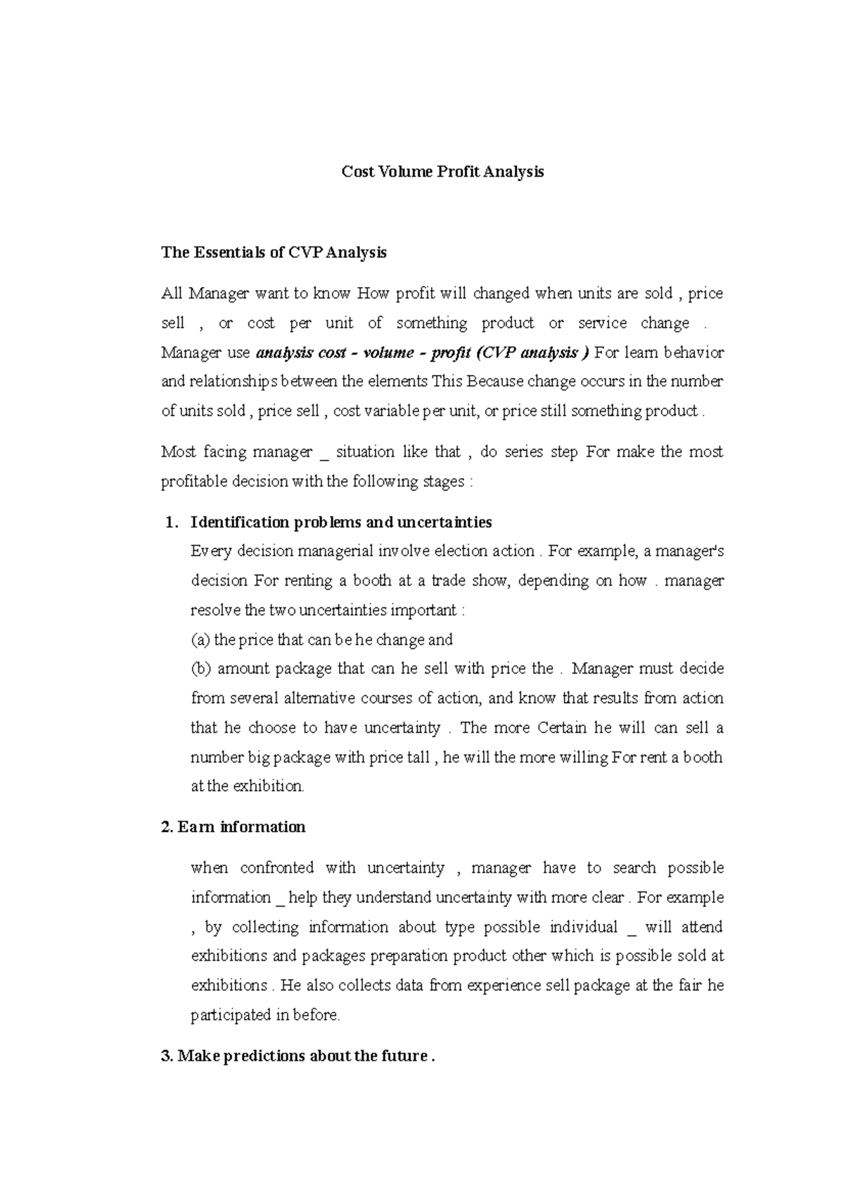 Cost Volume Profit Analysis - Manager use analysis cost - volume ...