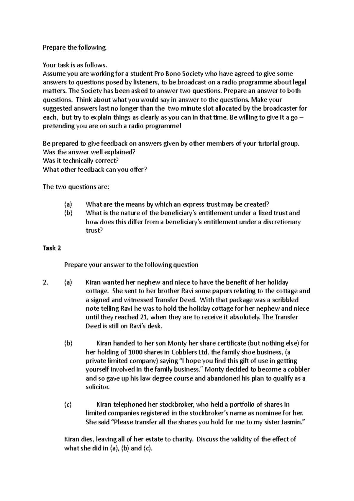 Prepare the following - Lecture notes unit 1 - LW3370 - Leicester - Studocu