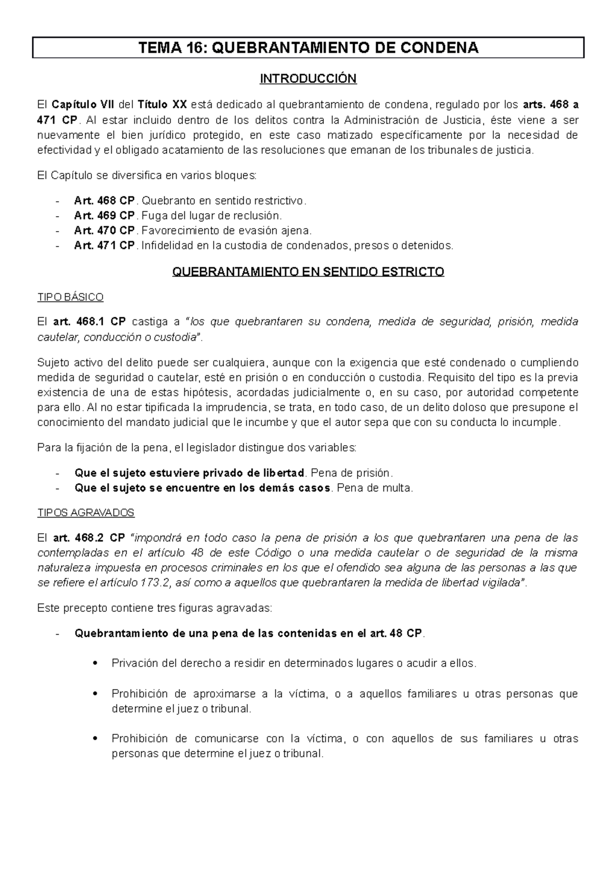 Tema 16 Quebrantamiento De Condena Tema 16 Quebrantamiento De