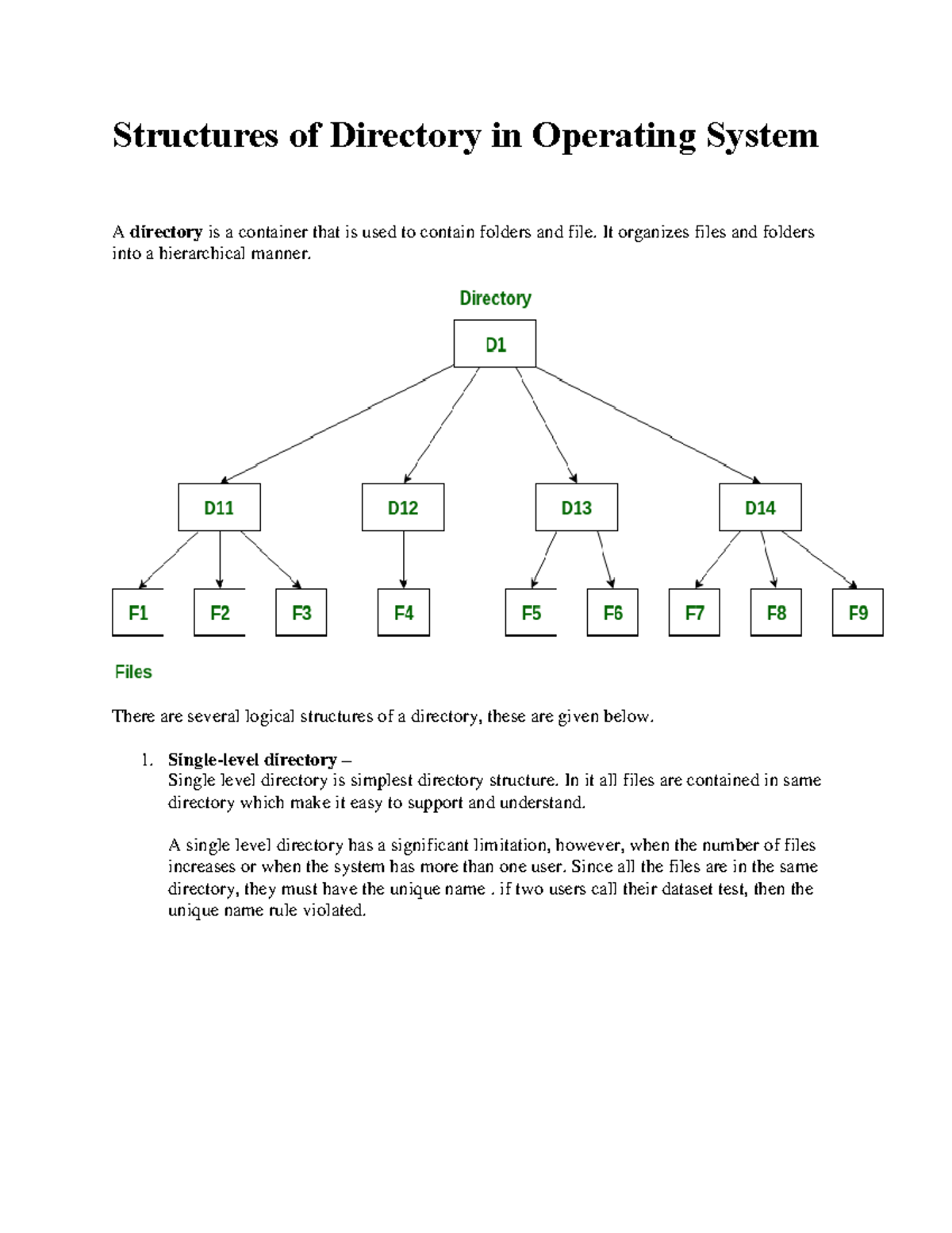 Structures of Directory - It organizes files and folders into a ...