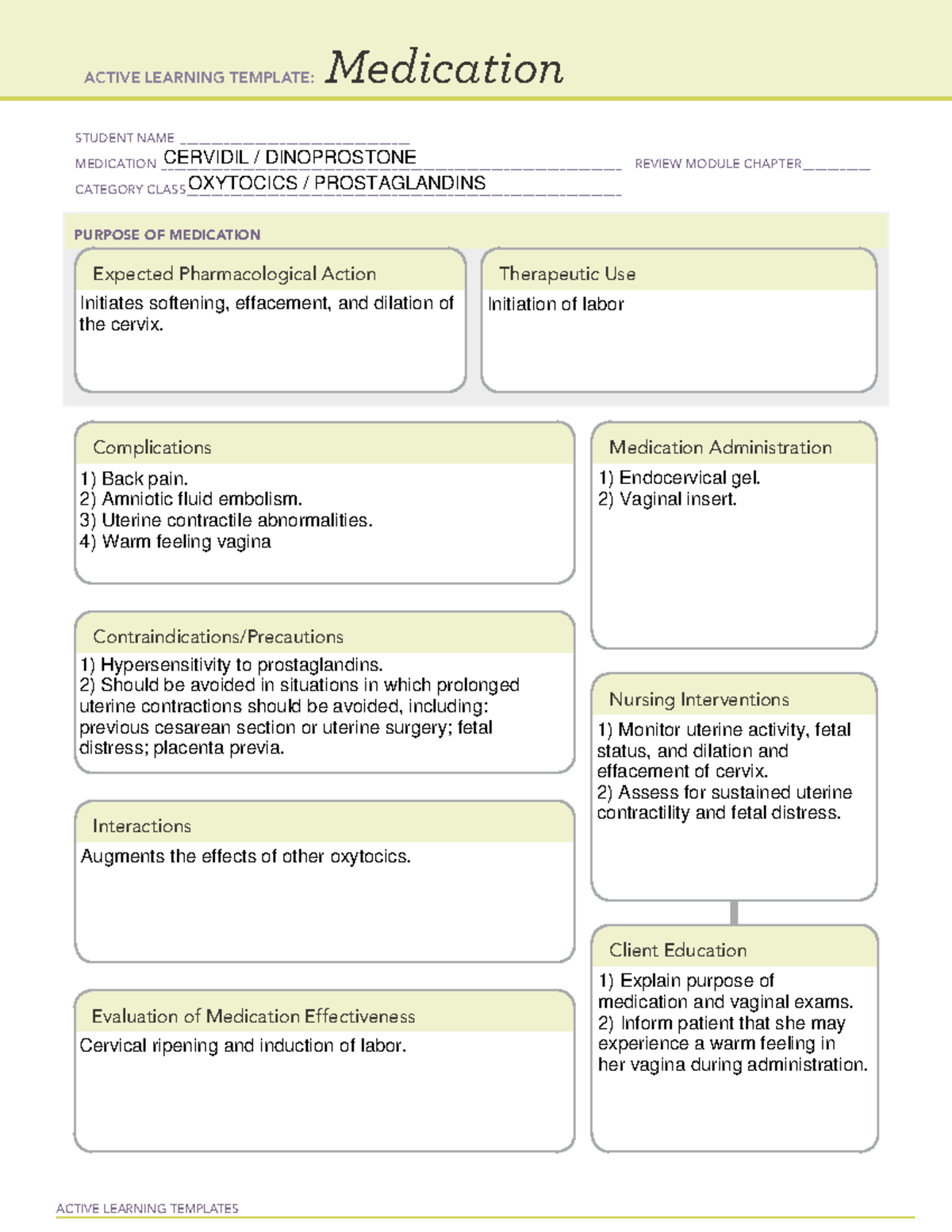 Active Learning Medication Template - Cervidil - ACTIVE LEARNING ...