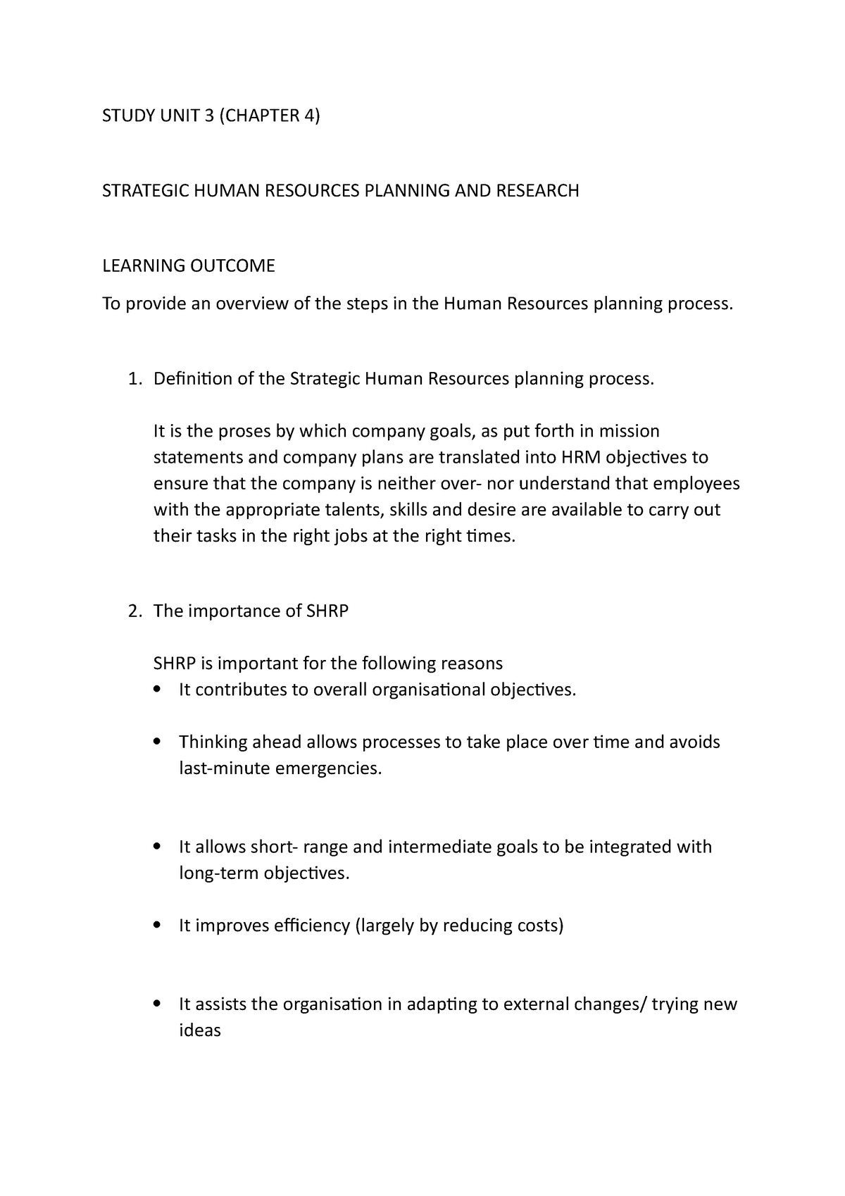 Study Notes Week 3 - Hr Management In Sa. - STUDY UNIT 3 (CHAPTER 4 ...