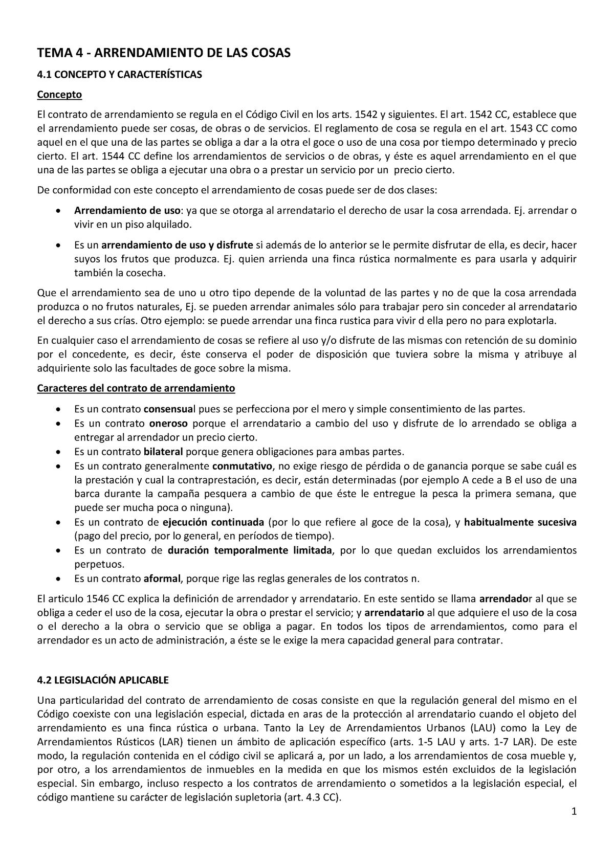 Tema 4 Arrendamientos De Cosas Tema 4 Arrendamiento De Las Cosas 4 Concepto Y