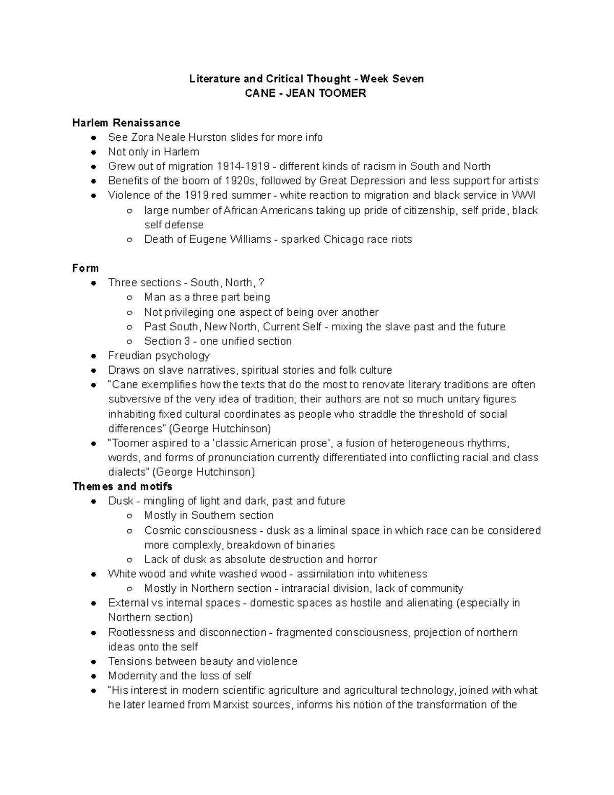 Week 7 Cane This is my summary for the lectures, seminars and