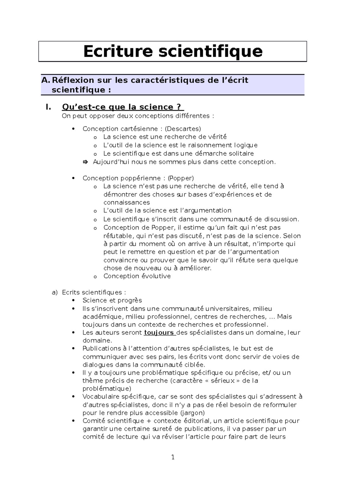 Ecriture Scientifique R flexion Sur Les Caract ristiques De L crit 