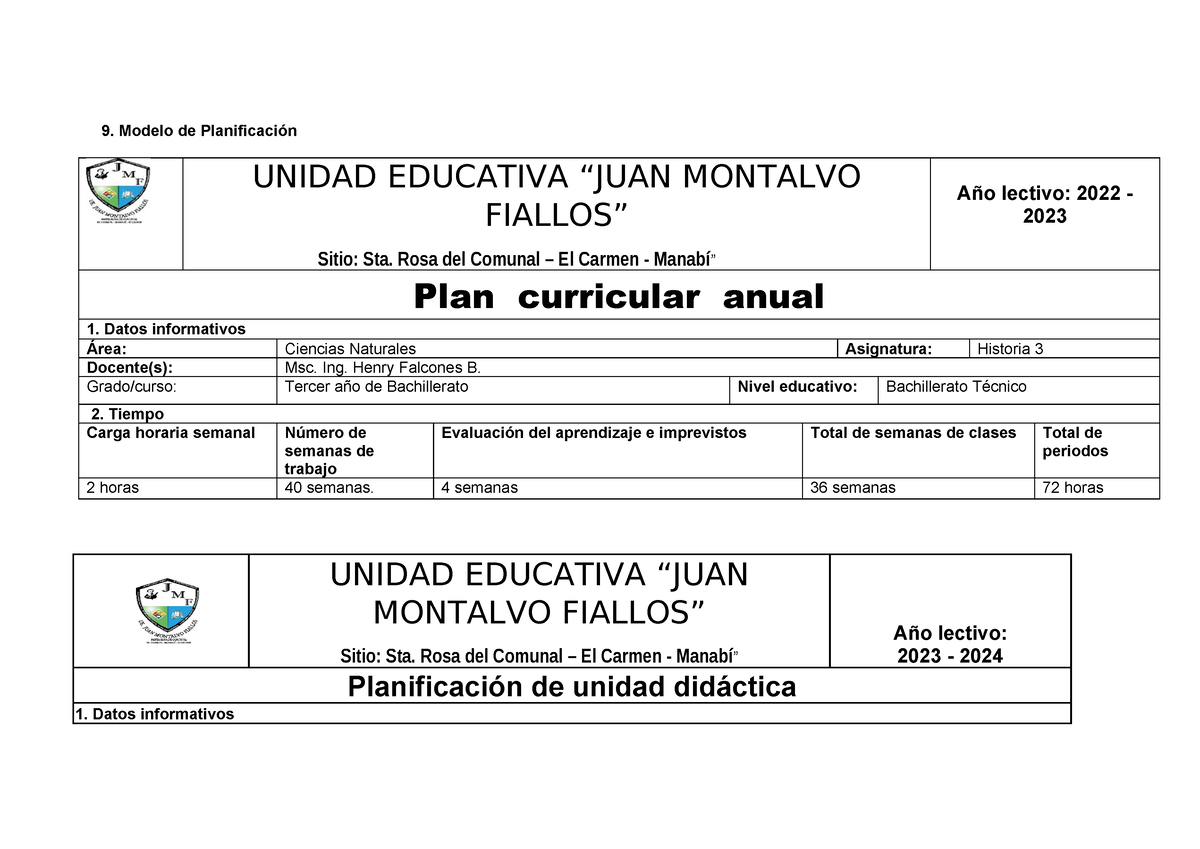 3 - PCA - 3 BGU PCA-PUD Seis Unidadeas - 9. Modelo De Planificación ...