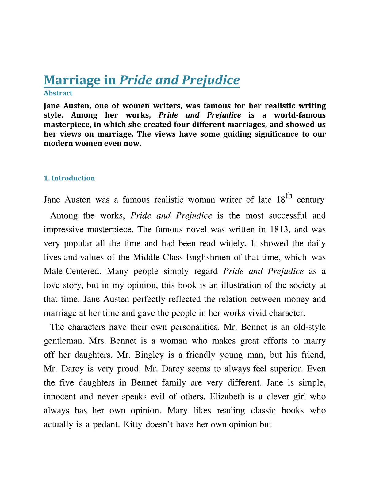 pride and prejudice marriage essay