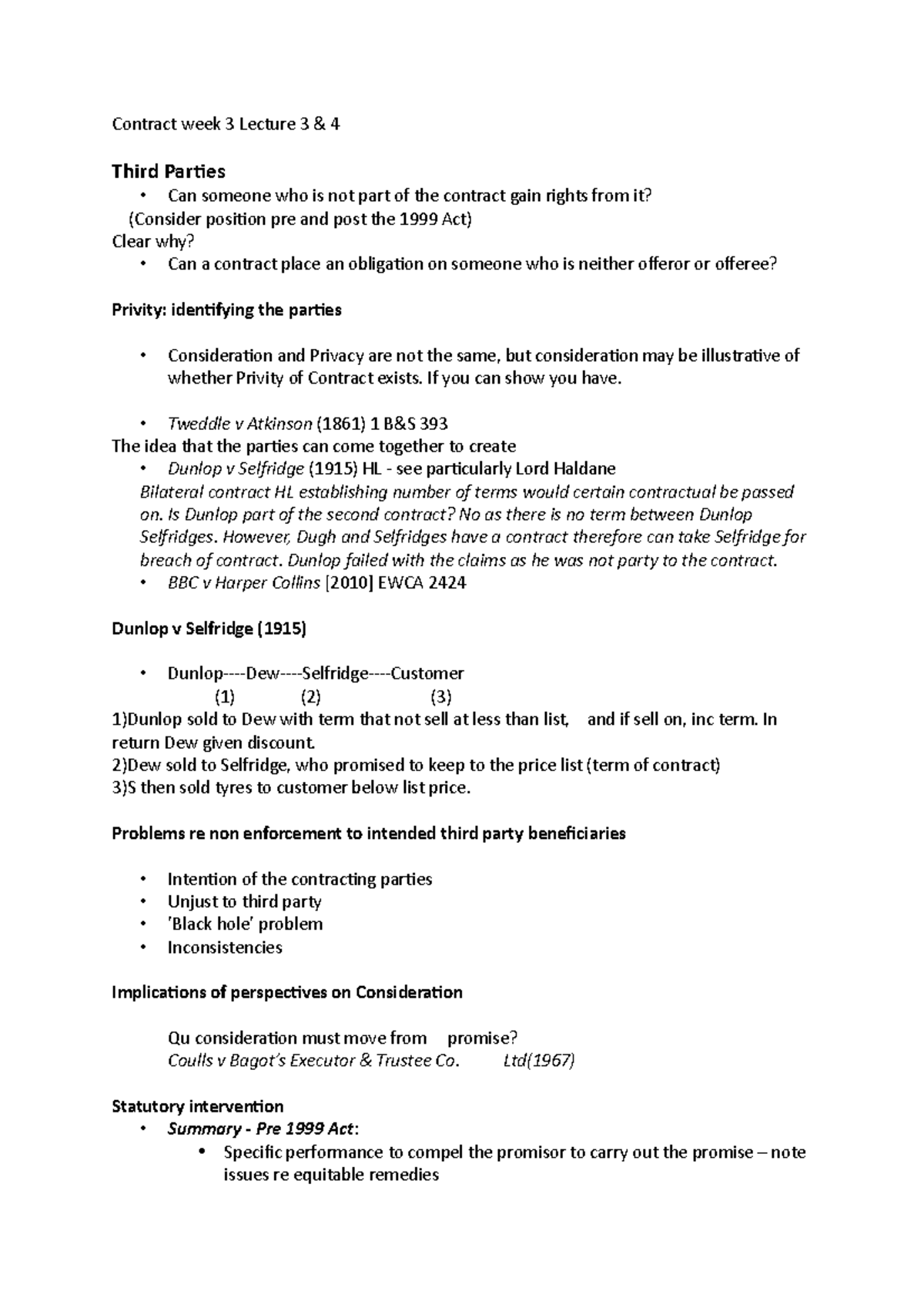 Lecture 3 notes - Contract week 3 Lecture 3 & 4 Third Parties Can ...