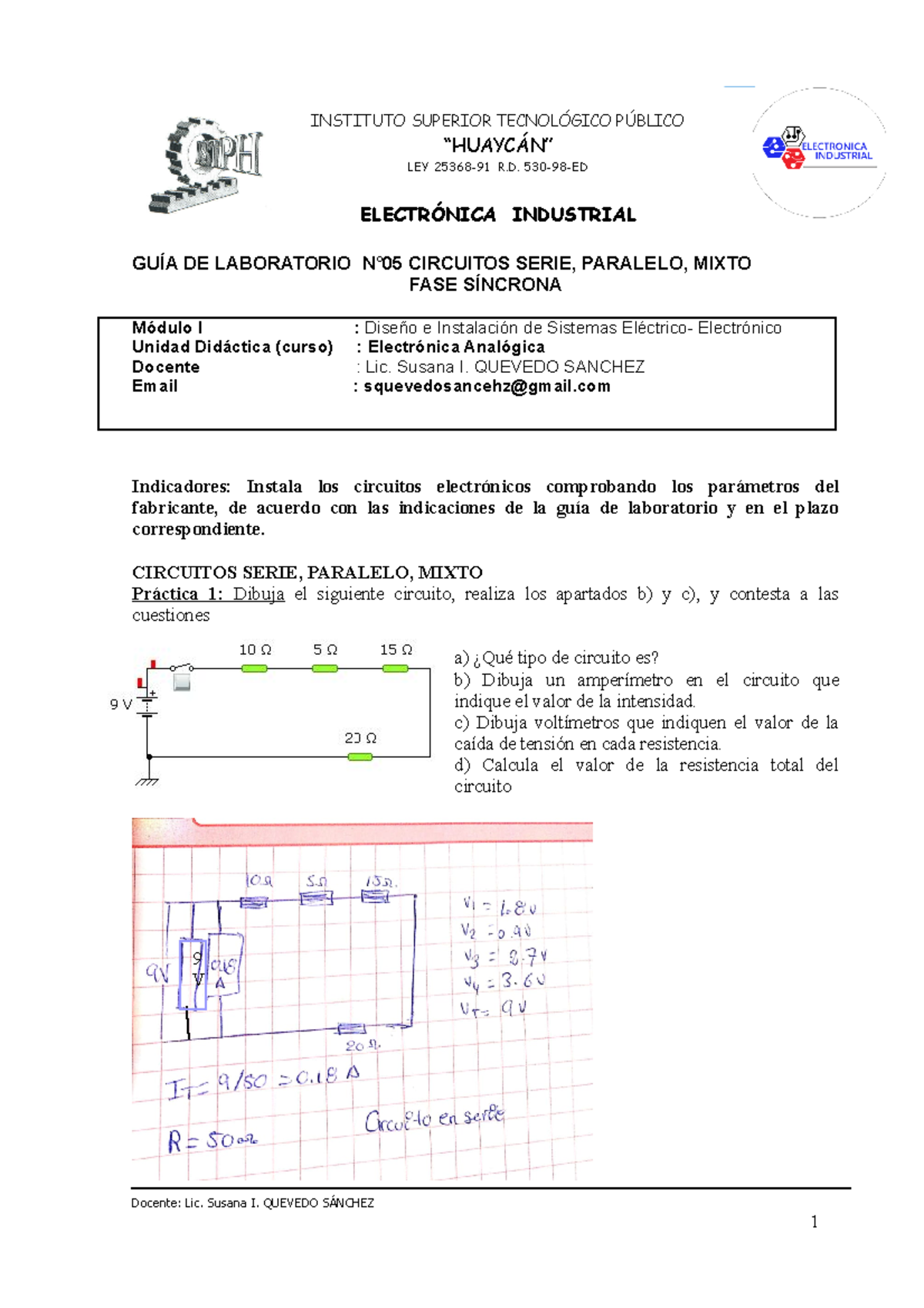 GUÍA DE Laboratorio N°05 Circuitos Serie, Paralelo, Mixto - INSTITUTO ...