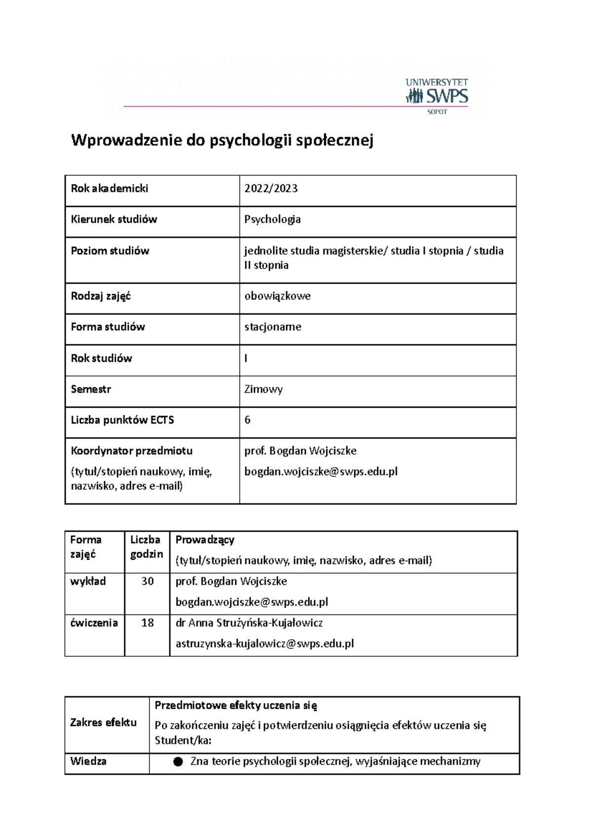 Sylabus+Wprowadzenie+do+psychologii+spo Å Ecznej+ST+ZIMA+2022 23 ...