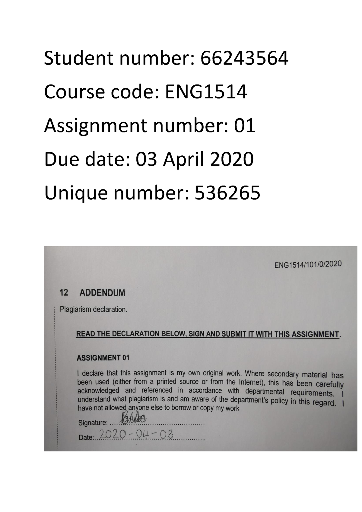 assignment code 1424