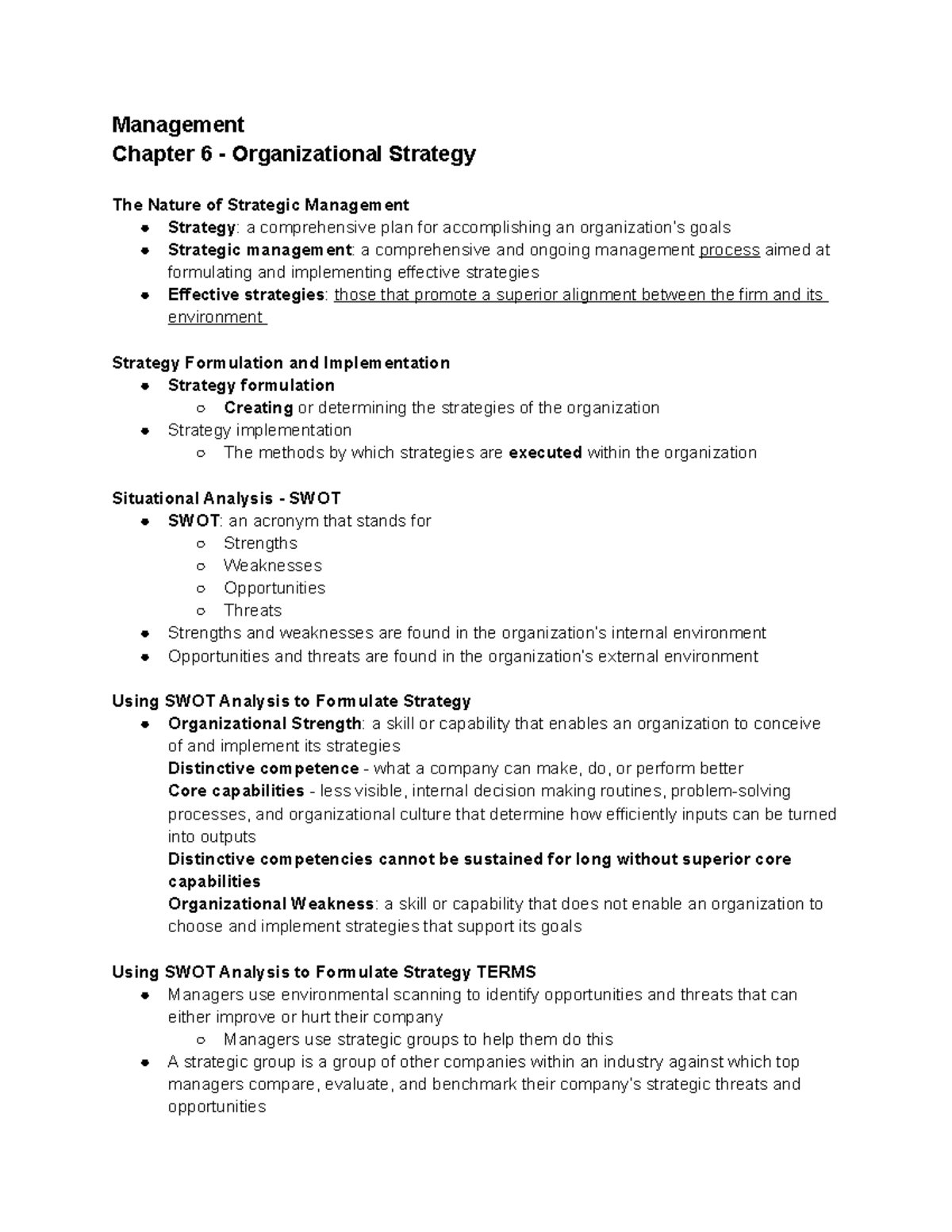 Chapter 6 - Management - Notes on organizational strategy, competitive ...