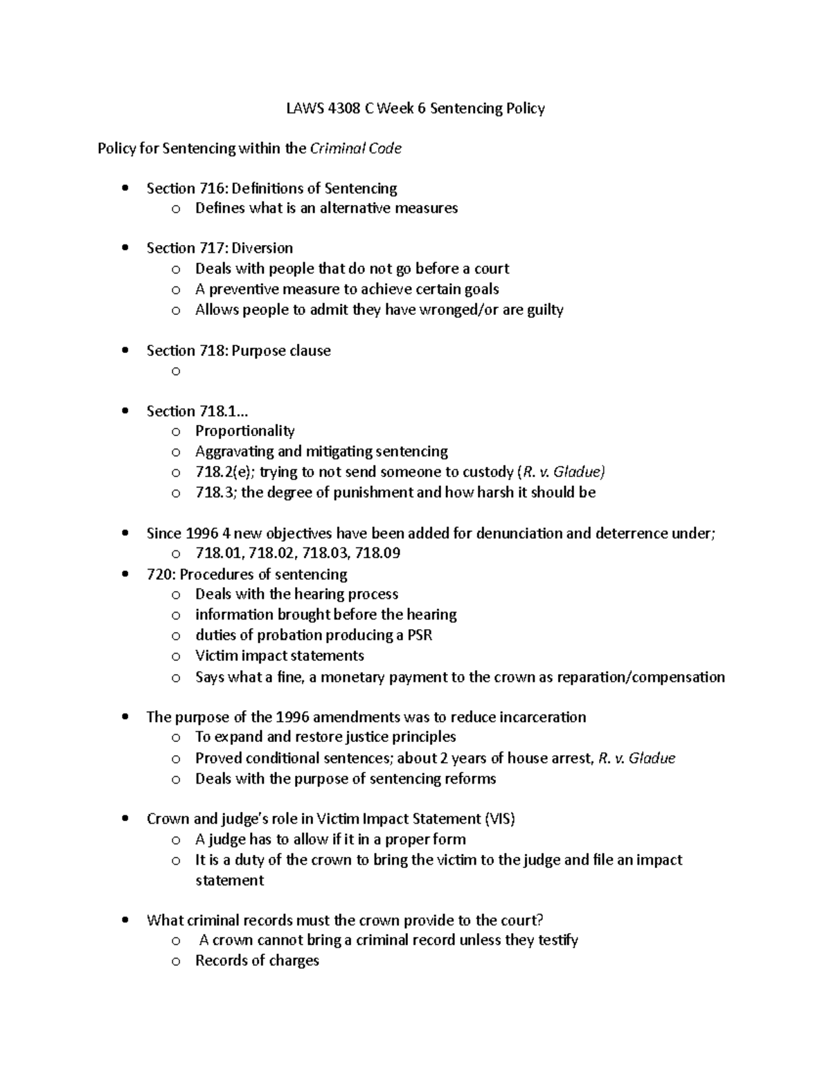LAWS 4308 C Week 6 - Lecture notes 6 - LAWS 4308 C Week 6 Sentencing ...