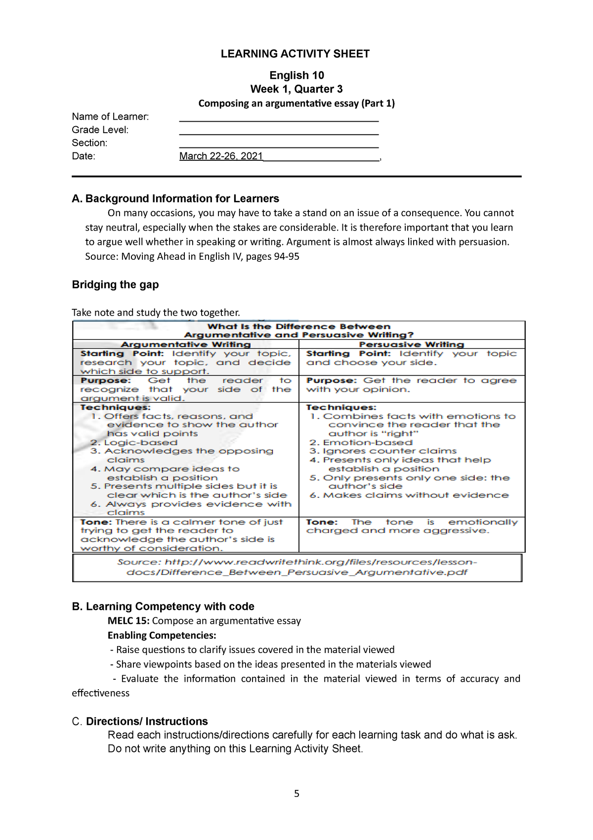 English 10 Las Week 1 2 Quarter 3 Learning Activity Sheet English 10 Week 1 Quarter 3 8744