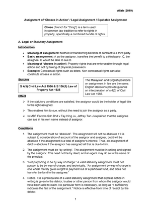 Assignment Of Choses In Action Equity And Trust I Uuuk 3073 Ukm Studocu