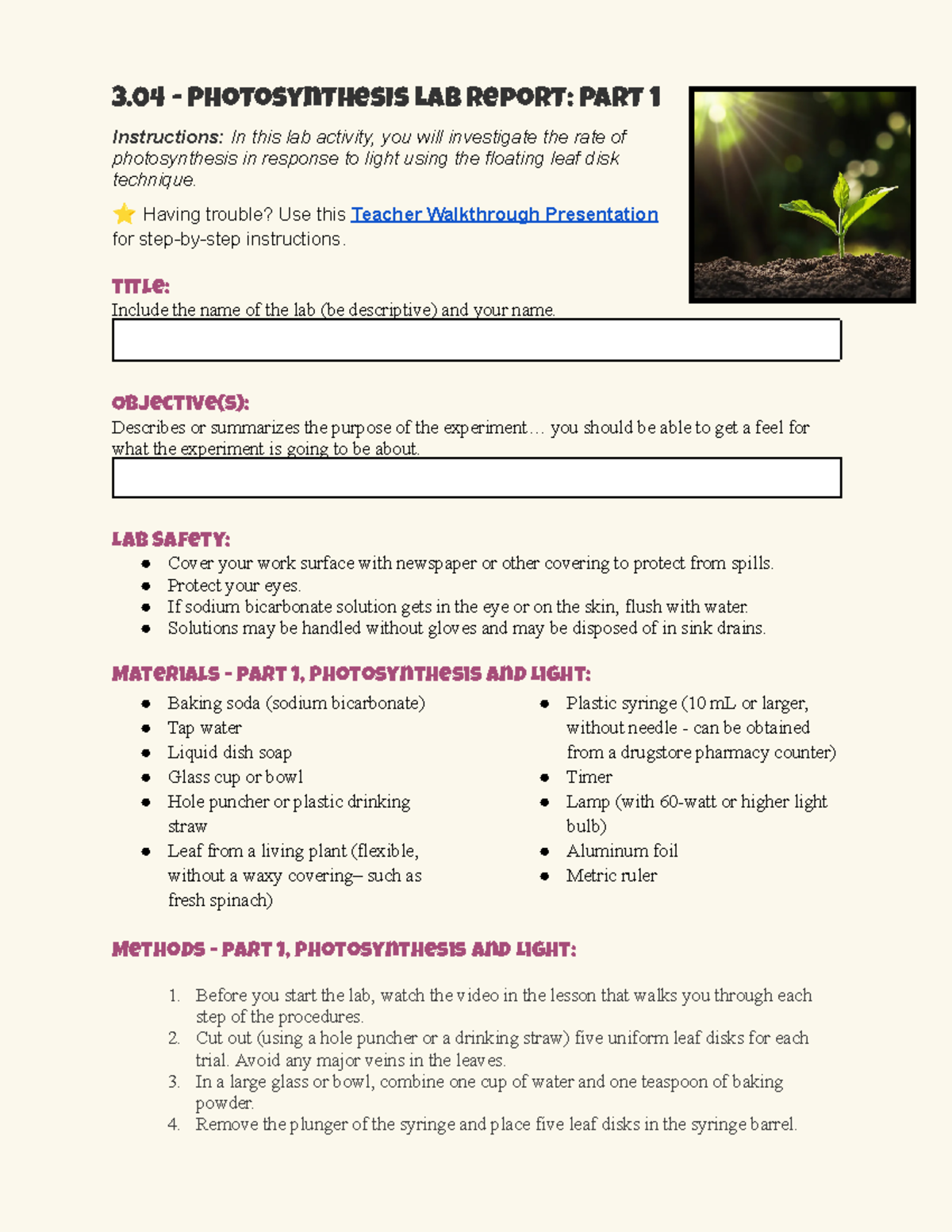 Copy of 3.04 Lab Report Template Updated 3 Photosynthesis Lab