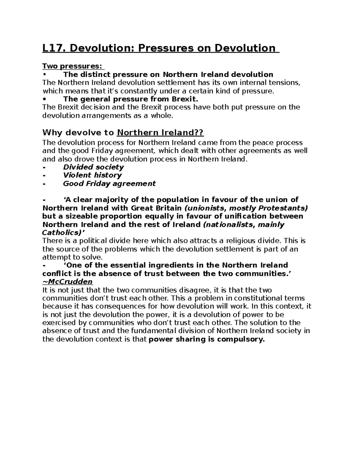 L17. Devolution Pressures on Devolution L17. Devolution Pressures