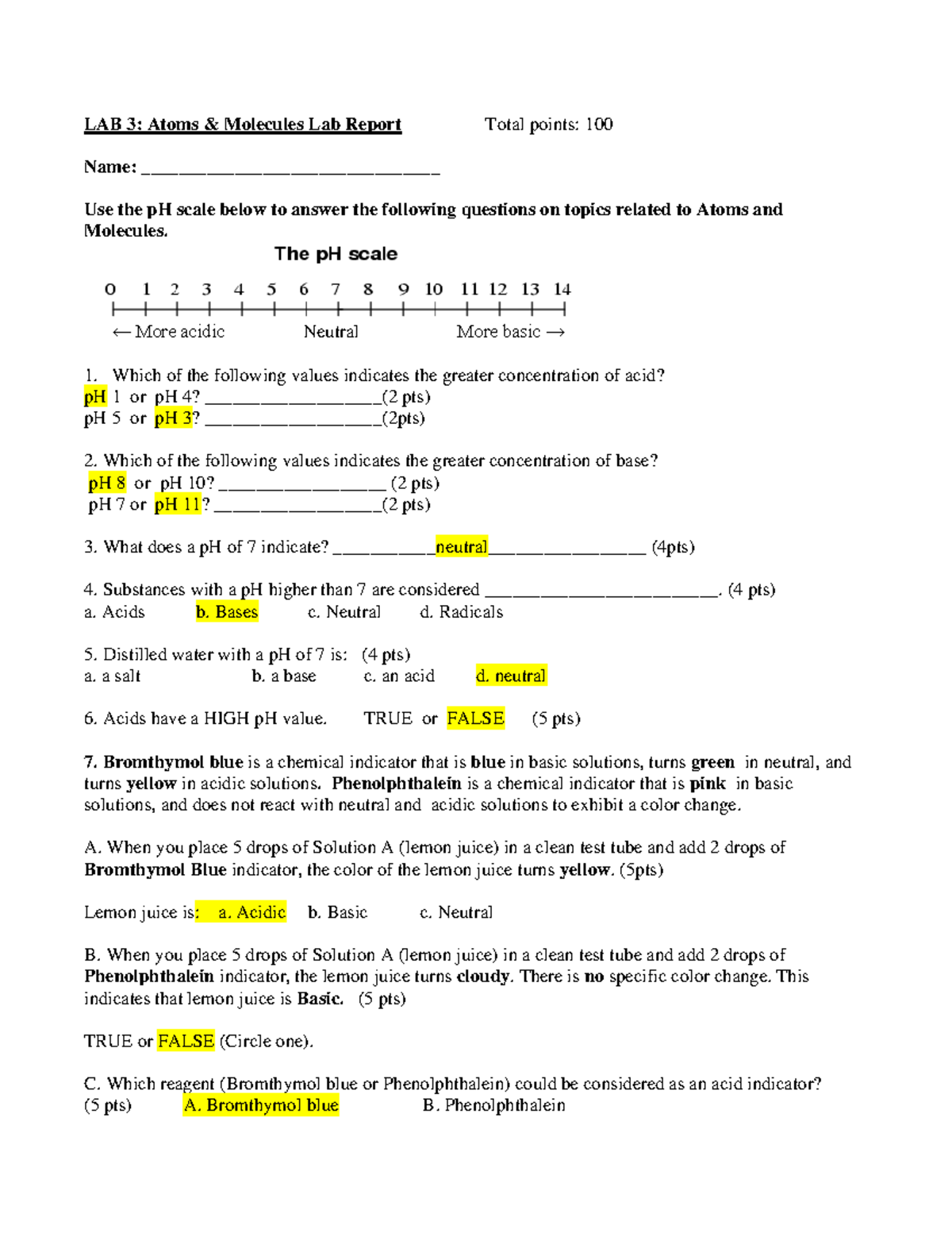 BIO 110L Lab 3 Report - Notes - LAB 3: Atoms & Molecules Lab Report ...