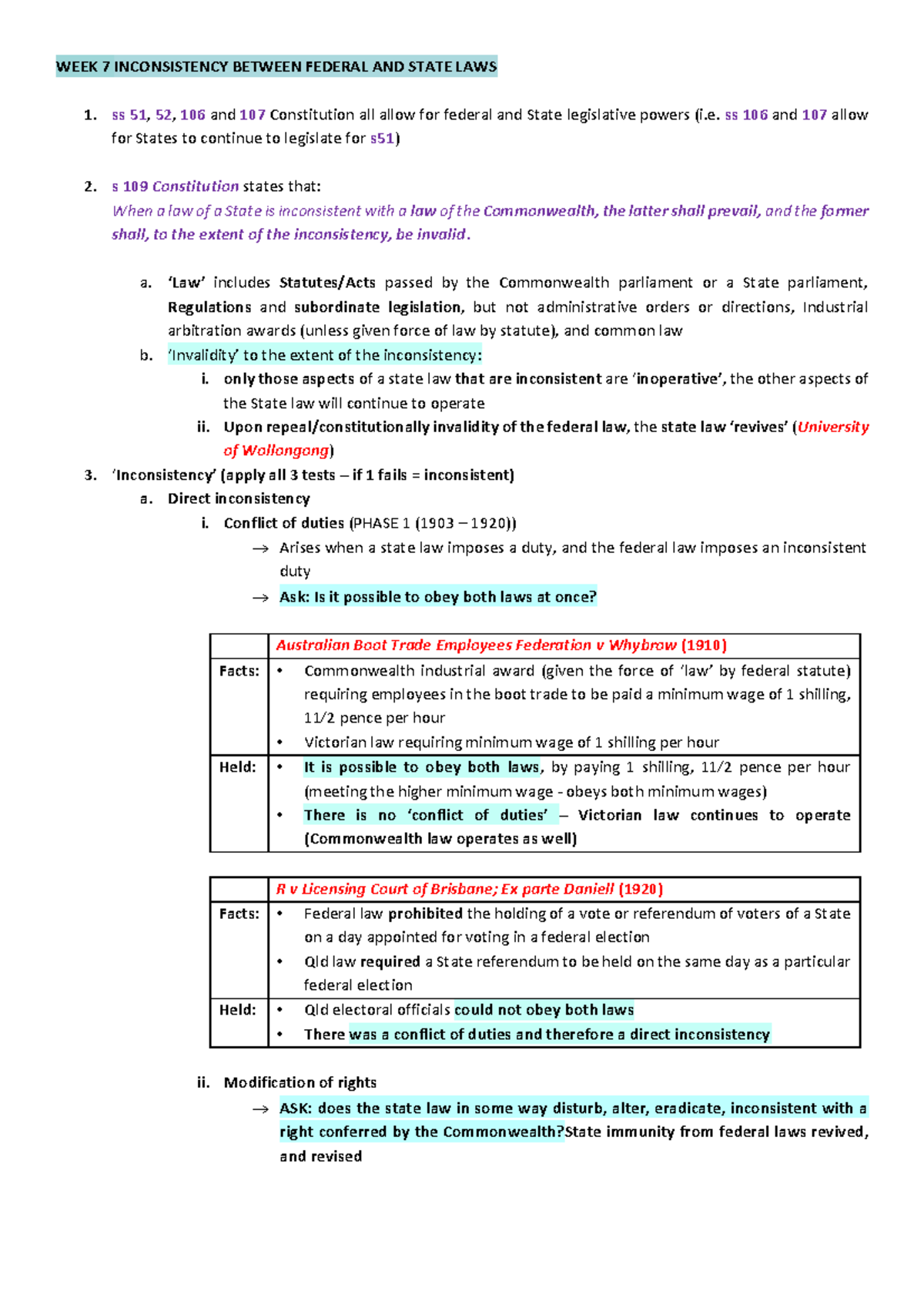 45454-sample - Constitutional Law Sample Summary - WEEK 7 INCONSISTENCY ...