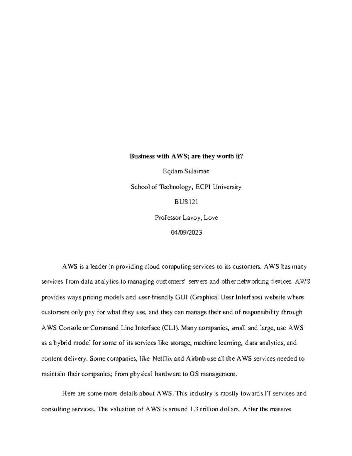 Application Assignment Business Research - Business with AWS; are they ...