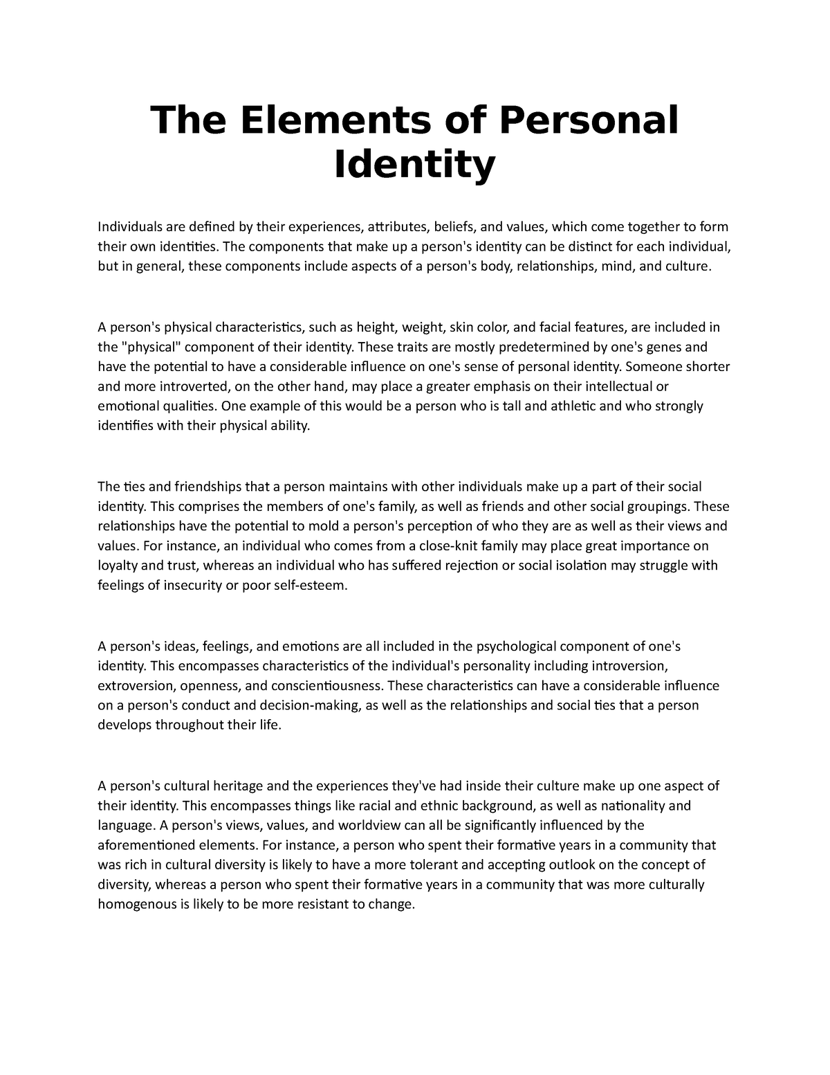 define personal identity essay