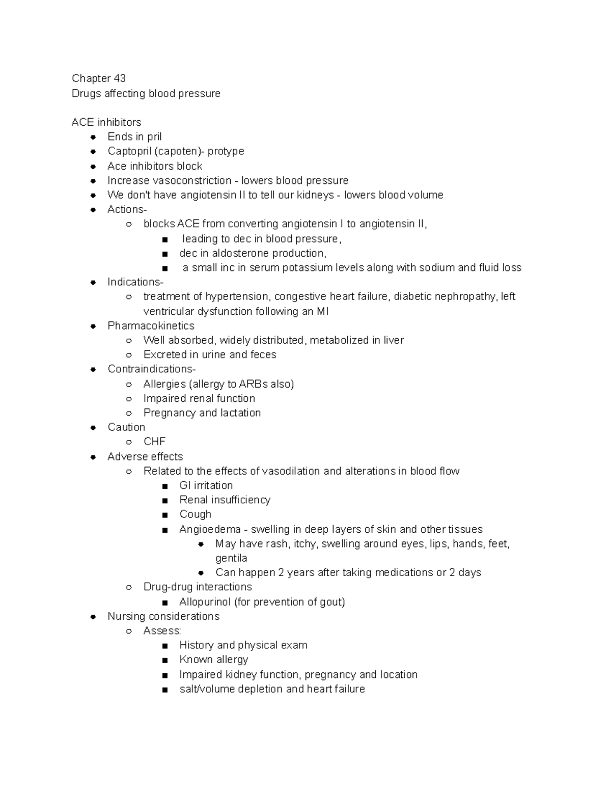 Chapter 43 drugs affecting BP - Chapter 43 Drugs affecting blood ...