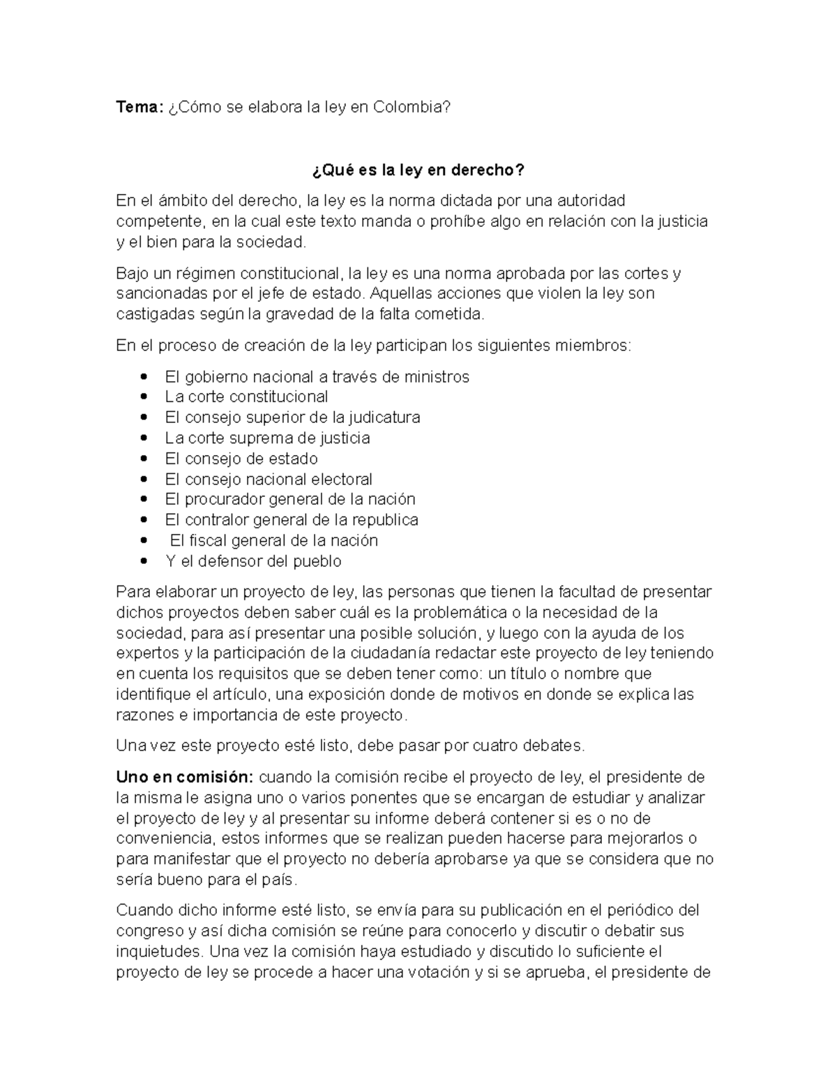 Como Se Elabora La Ley En Colombia Tema ¿cómo Se Elabora La Ley En