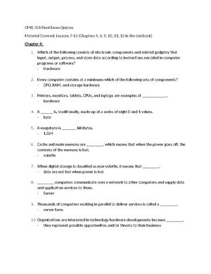 CMIS 351 Midterm exam 2nd notes - Cmis 351 - Studocu