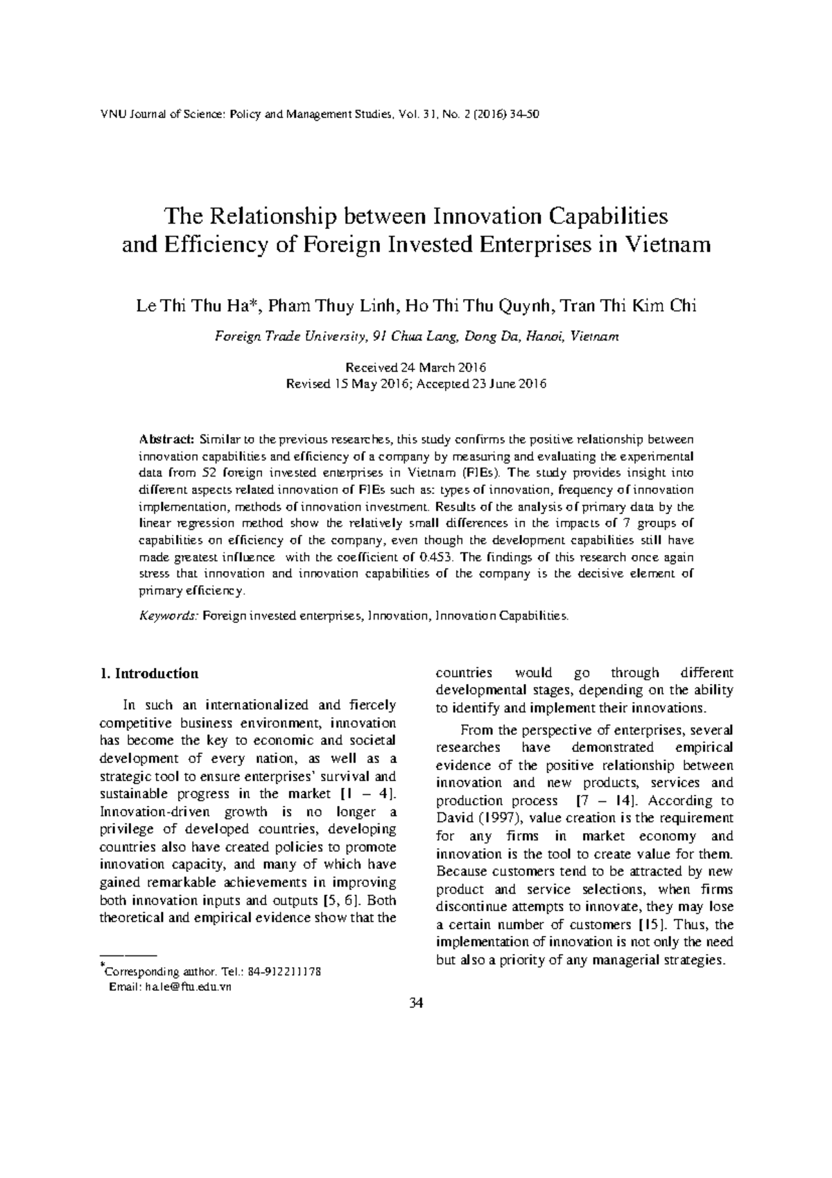 Innovation - maturity stage - VNU Journal of Science: Policy and ...