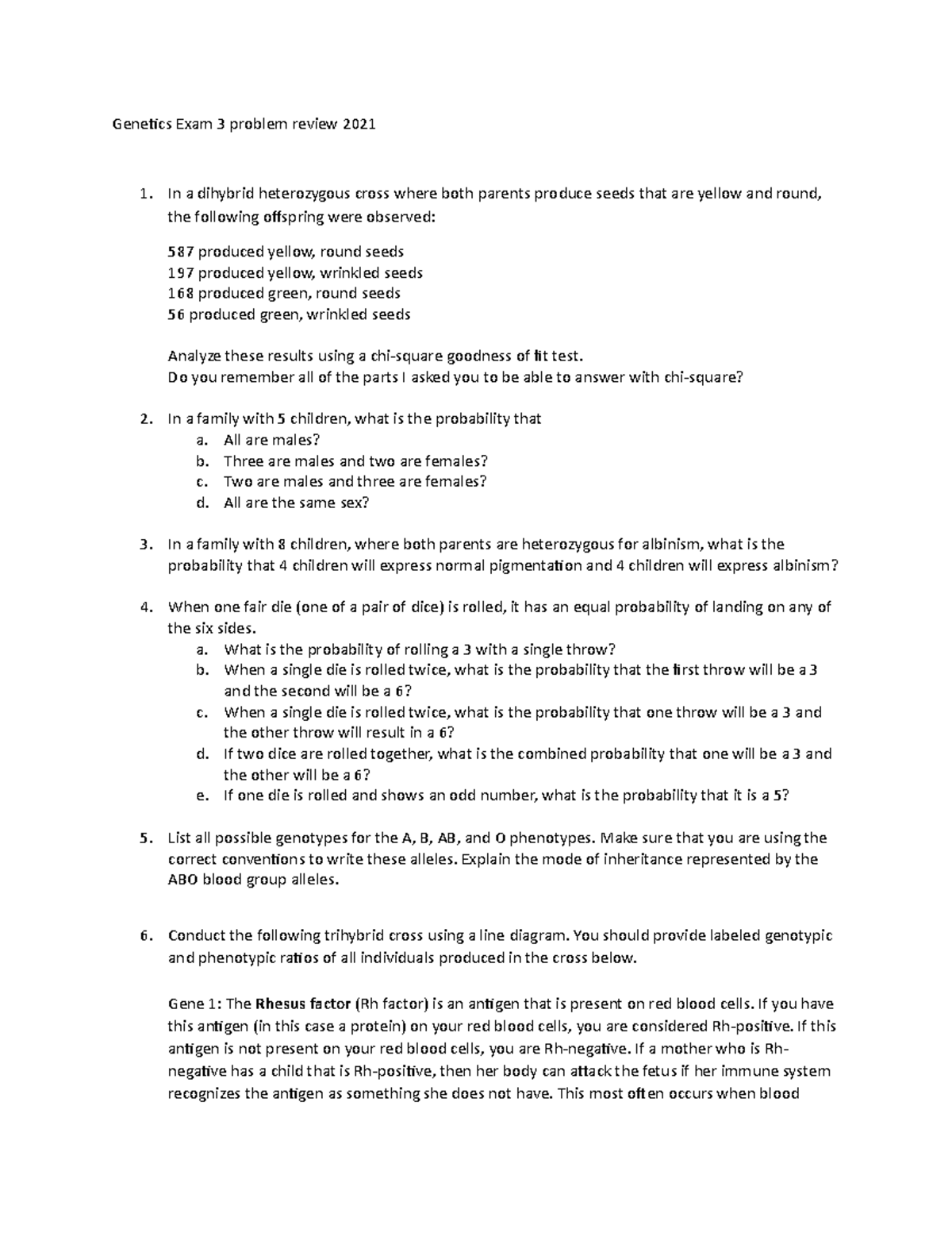 Genetics Exam 3 problem review 2021 - BSC 370 - USM - Studocu