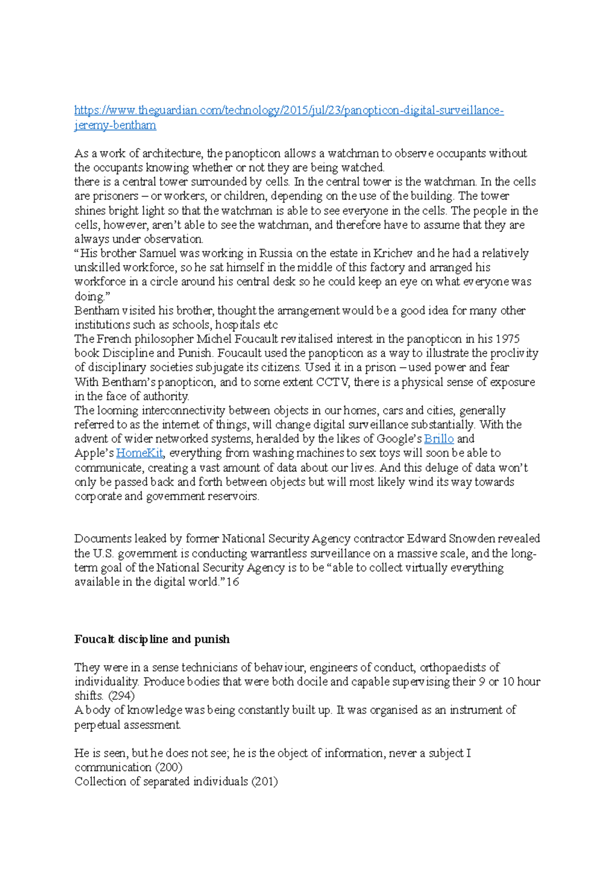 Foucalt discipline and punish theguardian/technology/2015/jul/23