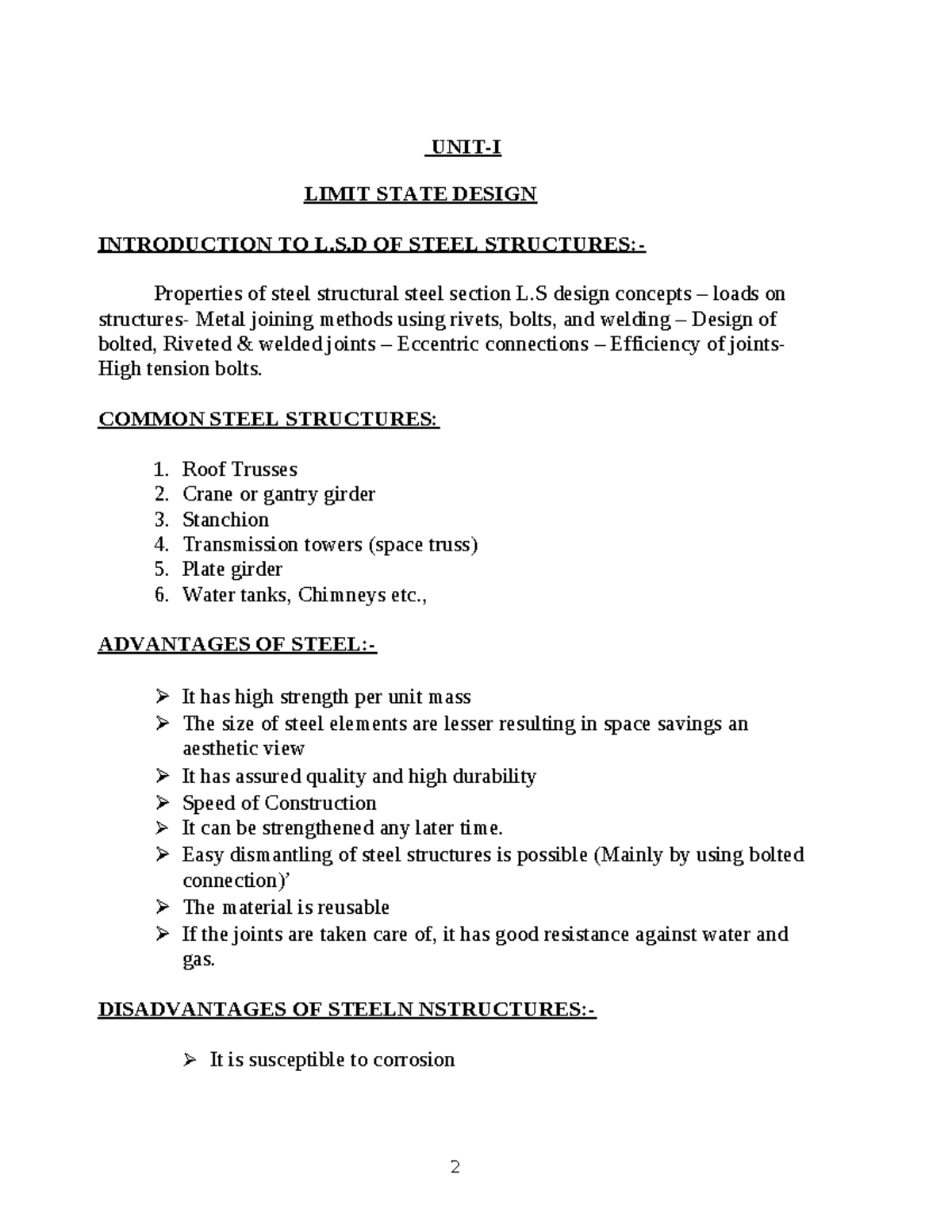 1 Design Of Steel Structures- Limit State Method Introduction - UNIT-I ...