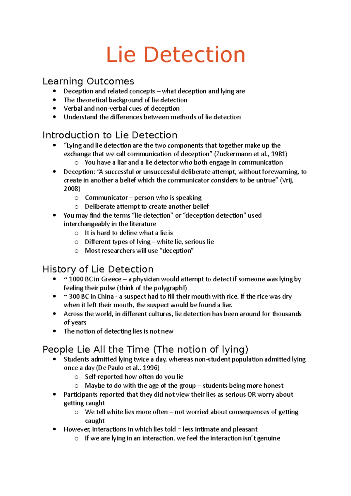 Lie Detection - Lecture Notes 1 - Lie Detection Learning Outcomes ...