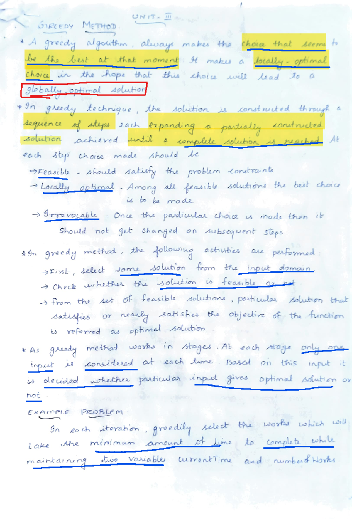 DAA Notes UNIT 3 - UNIT- RtEDy METHoD Agreedy algotkn, alwa makes tha ...