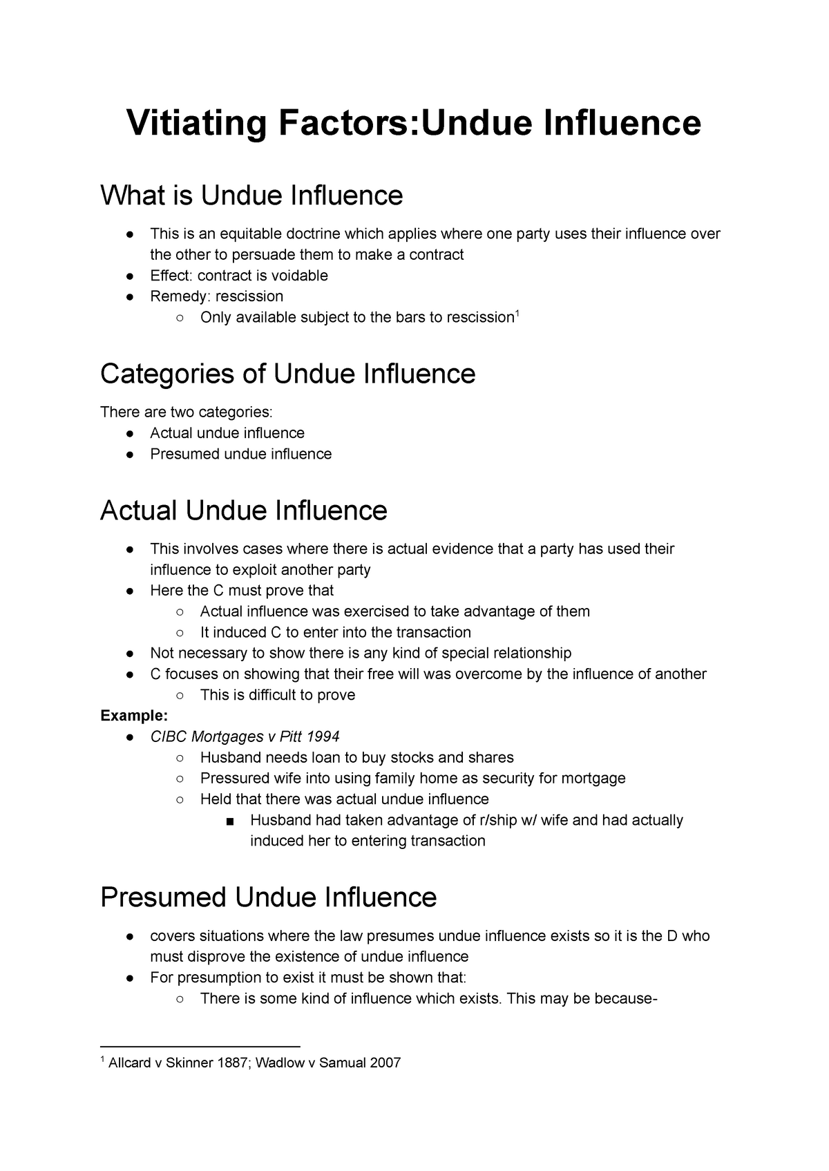 Lecture 8 Contract 2 - Duress - Vitiating Factors:Undue Influence What ...