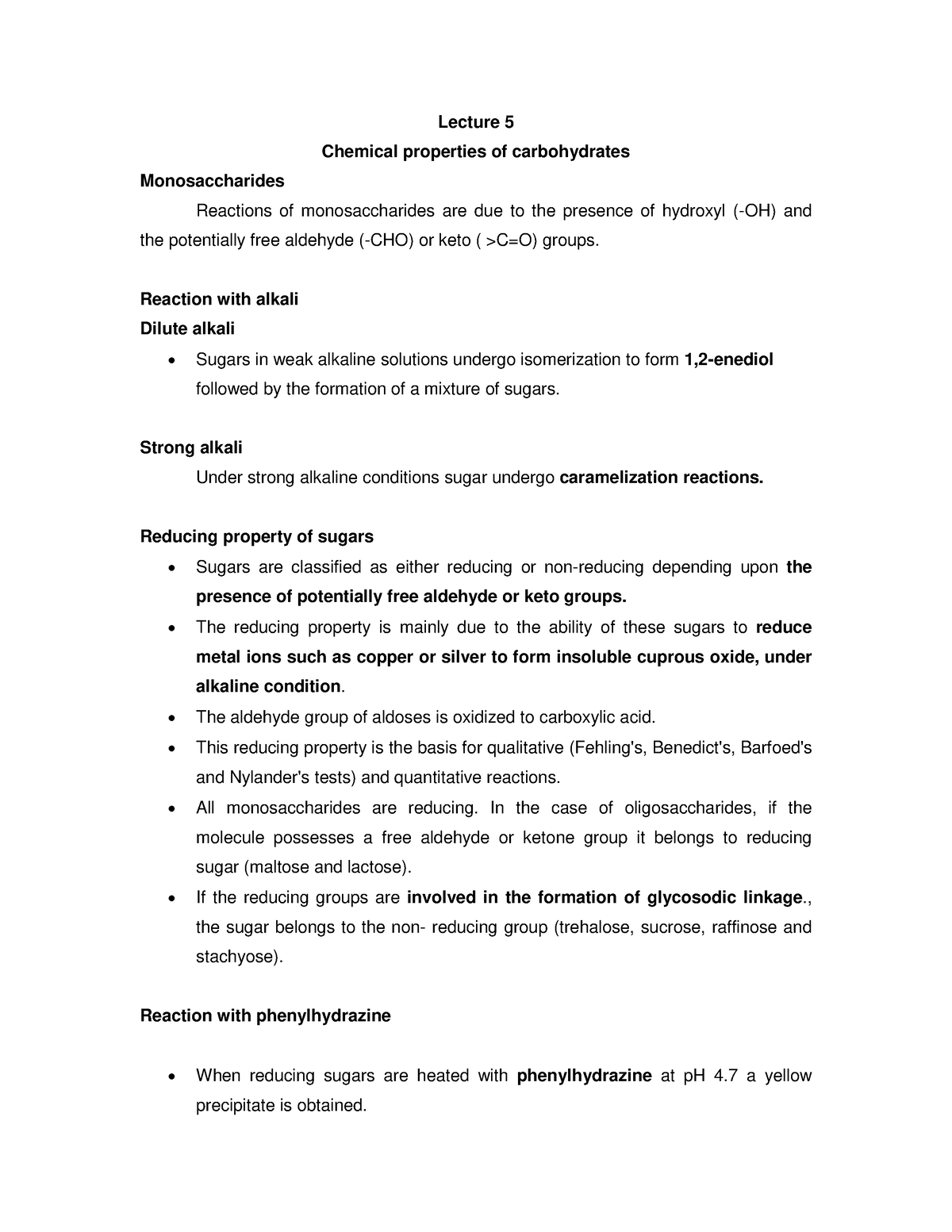 Lec05 Chemical properties of carbohydrates - Lecture 5 Chemical ...
