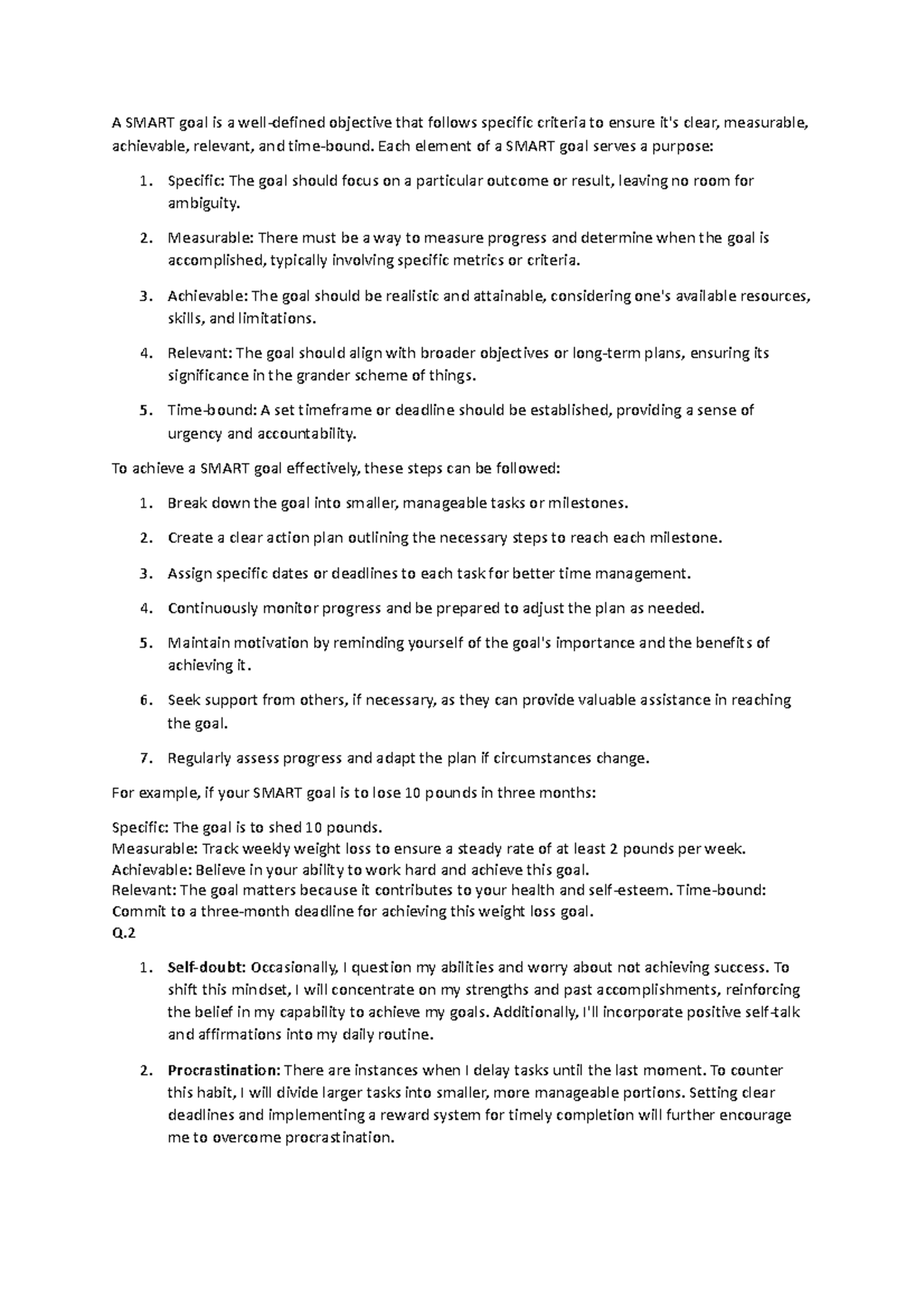 Smart GOAL - Key Answers - A SMART goal is a well-defined objective ...