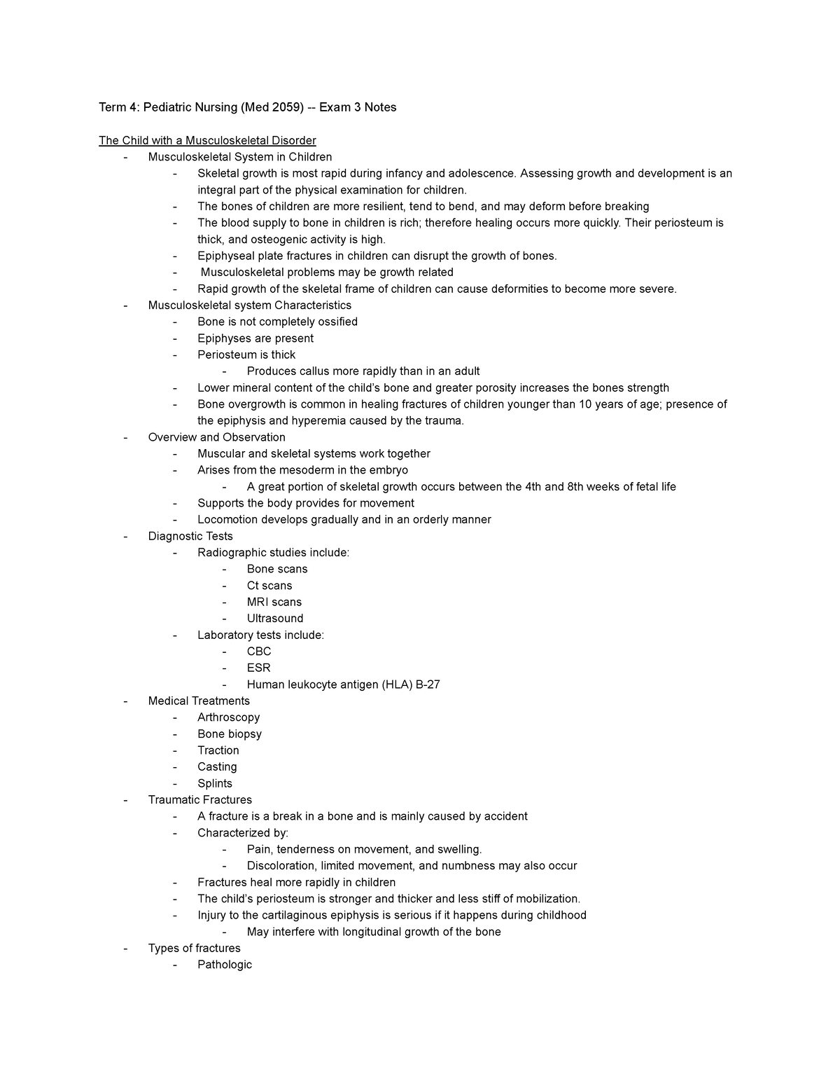 Term 4 Pediatric Nursing Med 2059 Exam 3 notes Google Docs - Term 4 ...