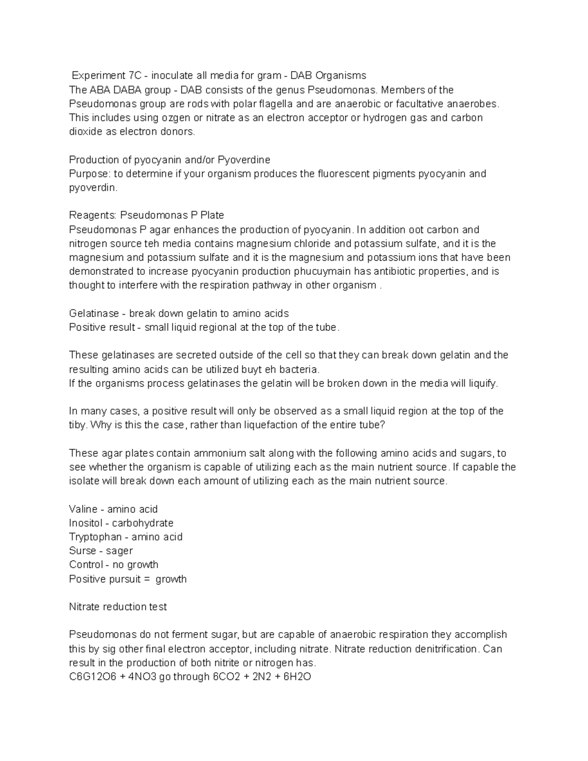 Experiment 7C - day 2 notes - Experiment 7C - inoculate all media for ...