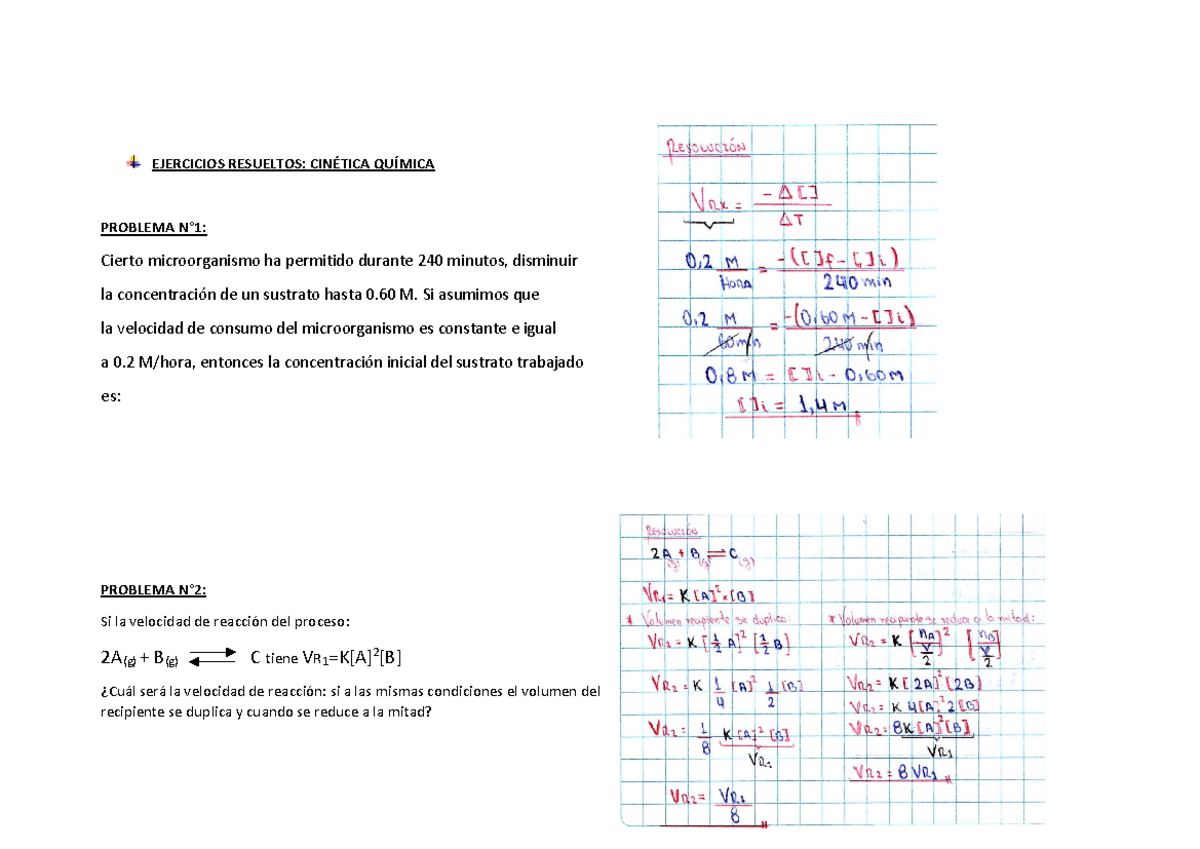 Ejercicios Resueltos - EJERCICIOS RESUELTOS: CINÉTICA QUÍMICA PROBLEMA