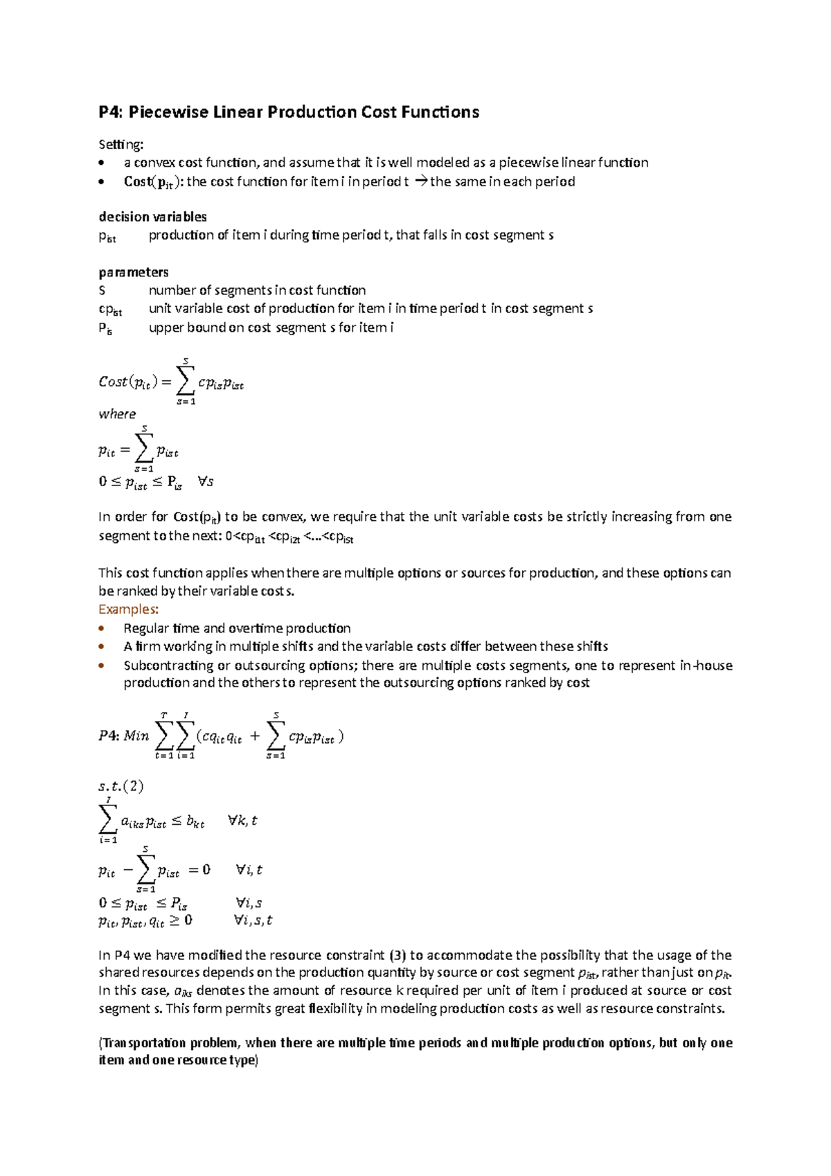 Linear programming models - P4: Piecewise Linear Production Cost ... image.