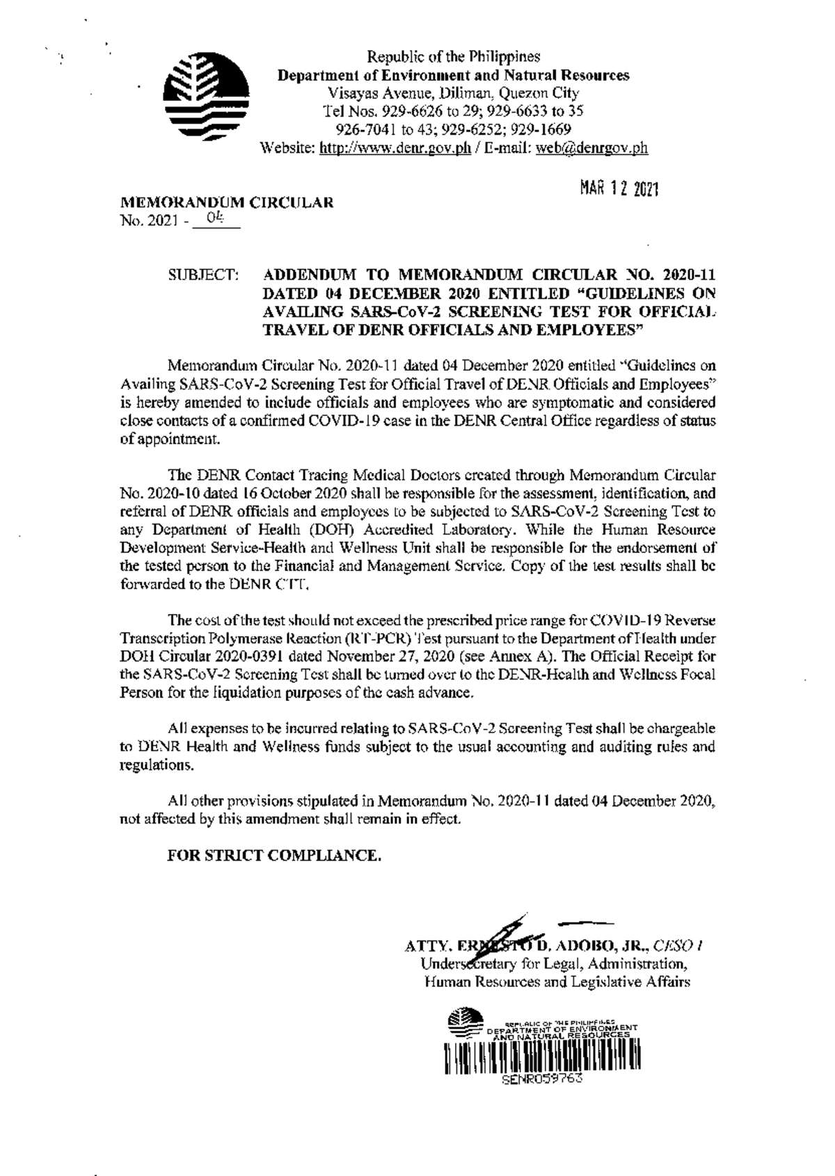 Addendum TO Memorandum Circuar NO. 2020-11 Dated 04 December 2020 ...