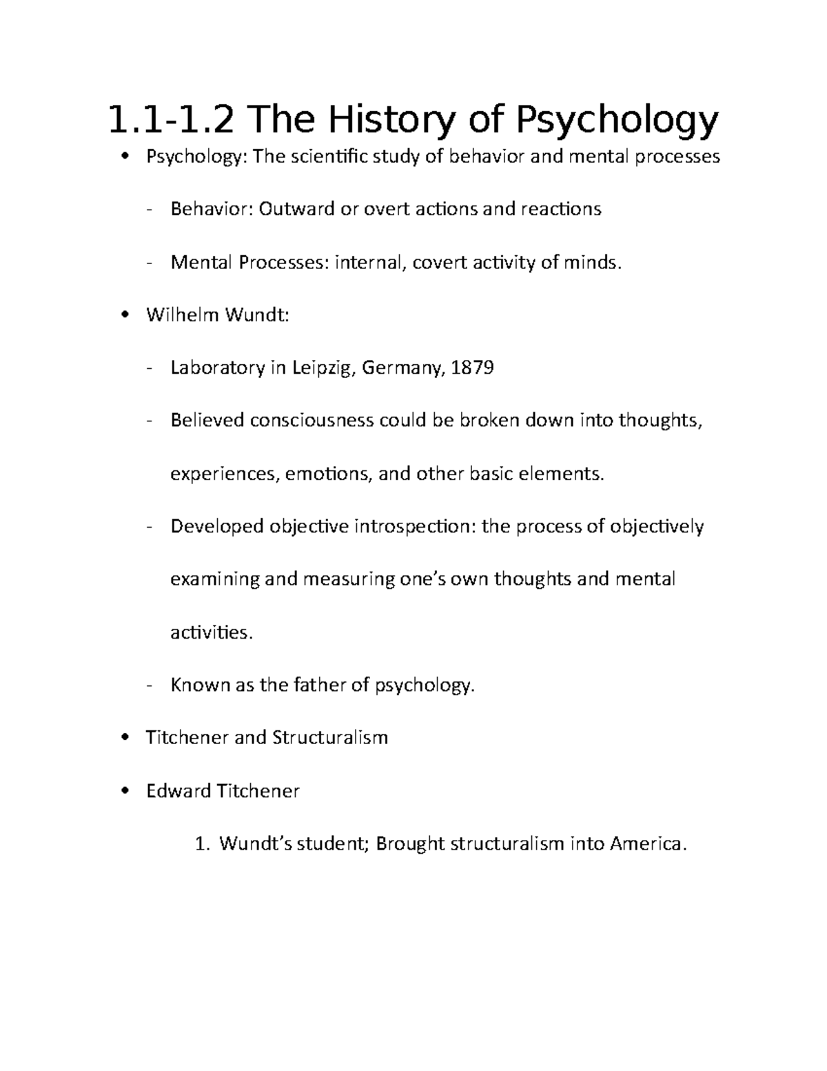 1.1-1.2 Psych - Lecture Notes - 1.1-1 The History Of Psychology ...