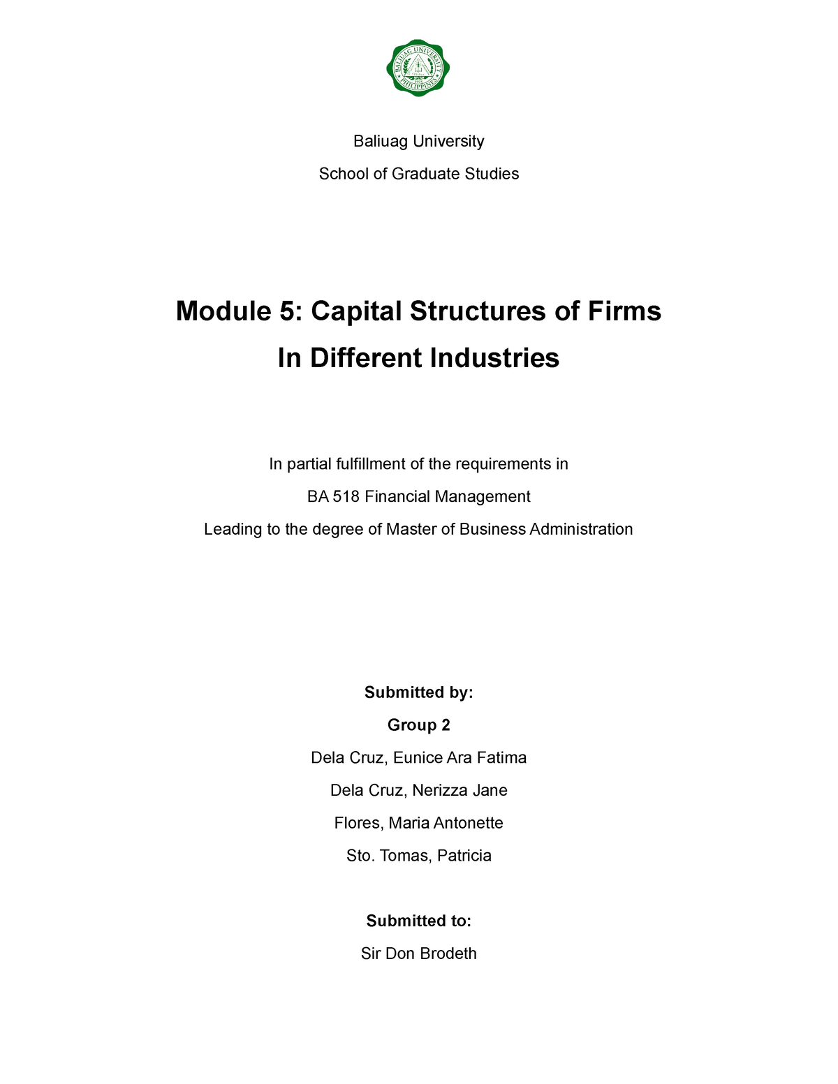 Capital Structures Of Firms In Different Industries - Group 2 - Baliuag ...