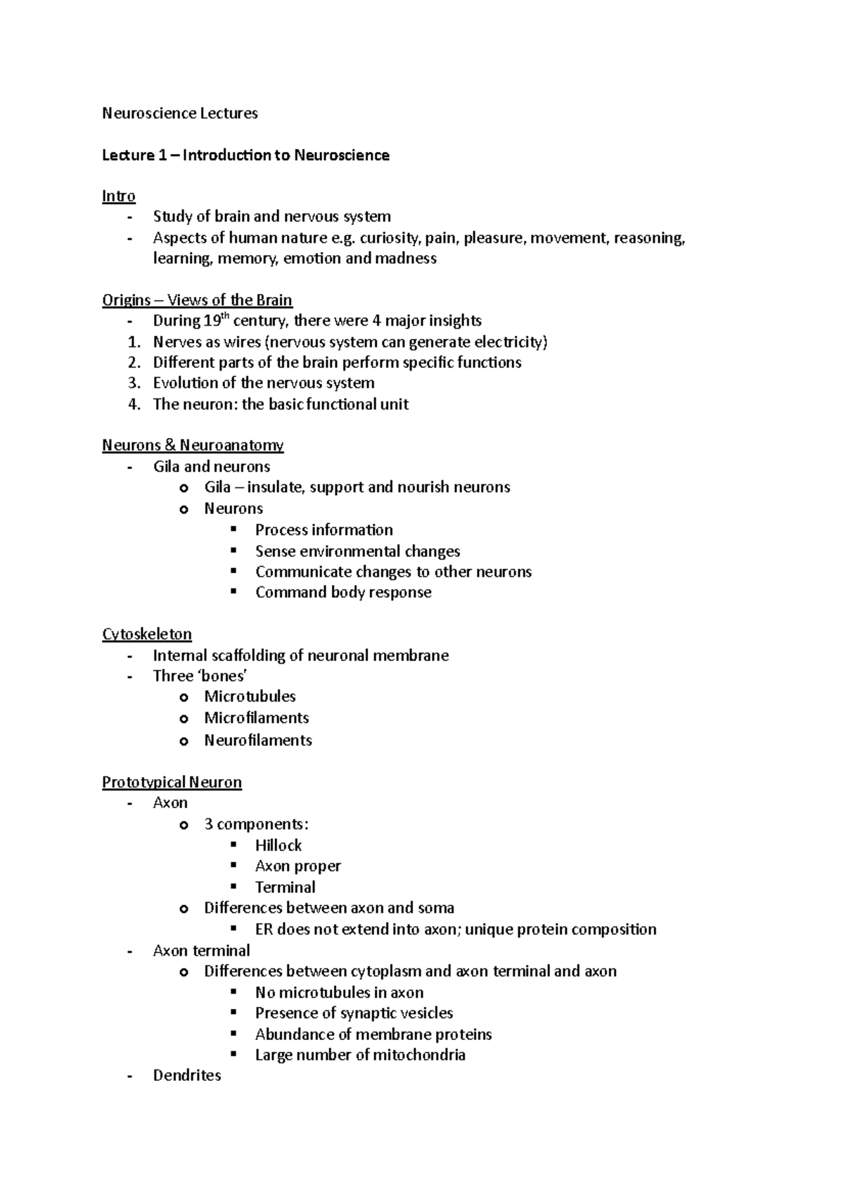 Neuroscience All Lecture Notes - Neuroscience Lectures Lecture 1 ...