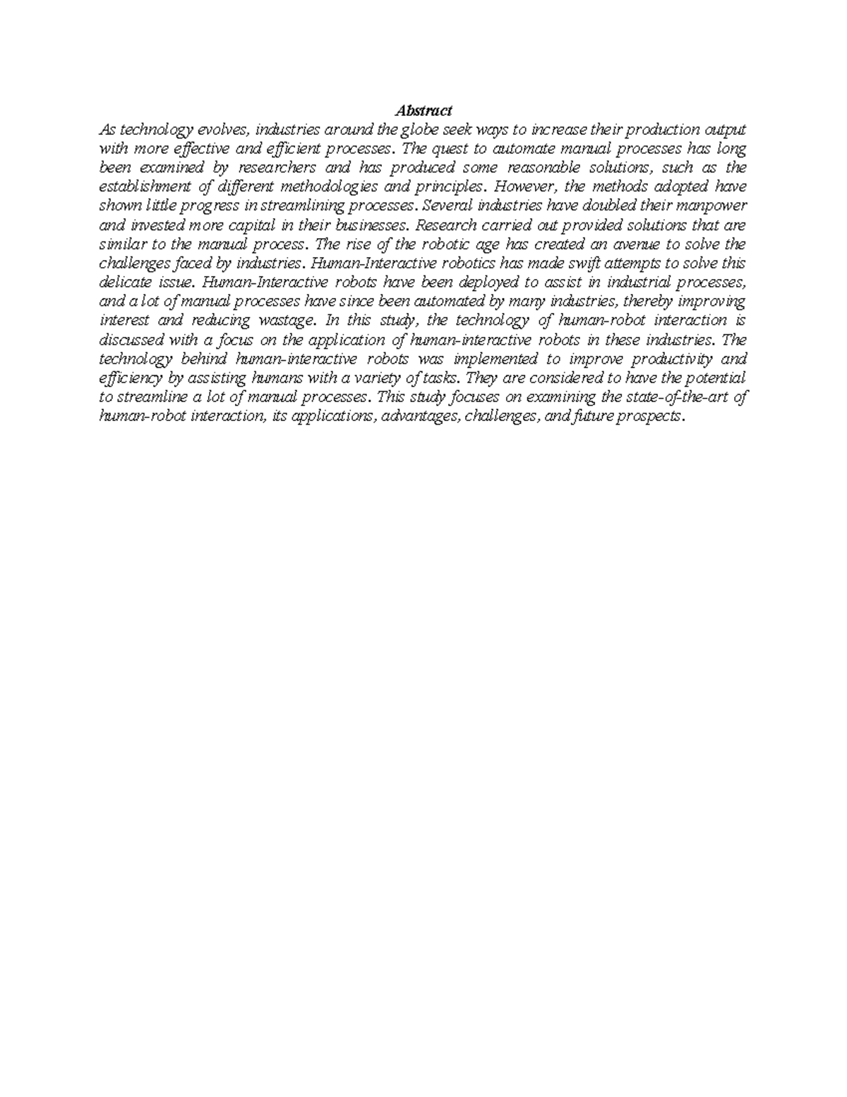 Human robot seminar - Abstract As technology evolves, industries around ...