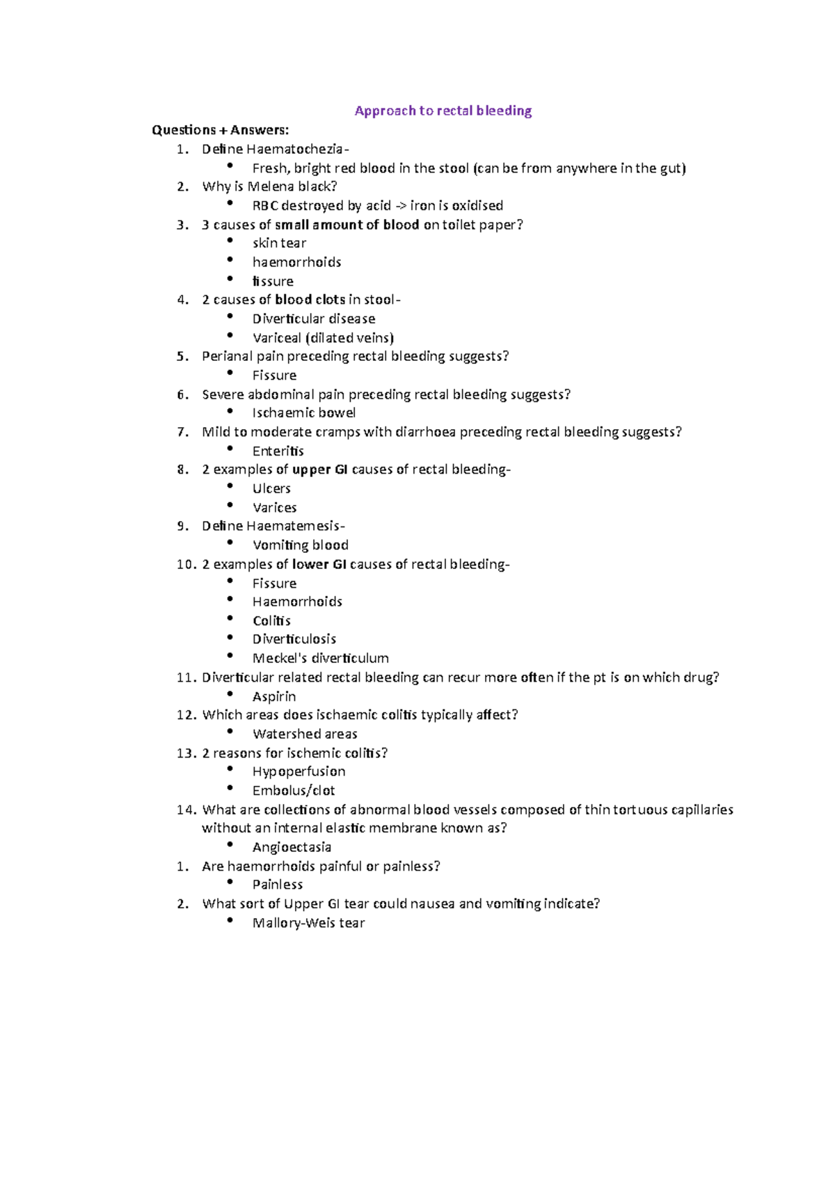 Approach to rectal bleeding Approach to rectal bleeding Questions